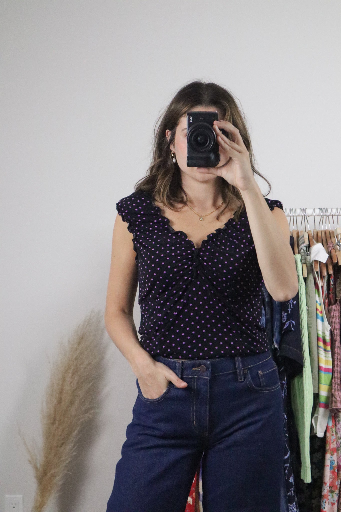 Made in Canada x Vintage x Polka Dot Milkmaid Top (L)