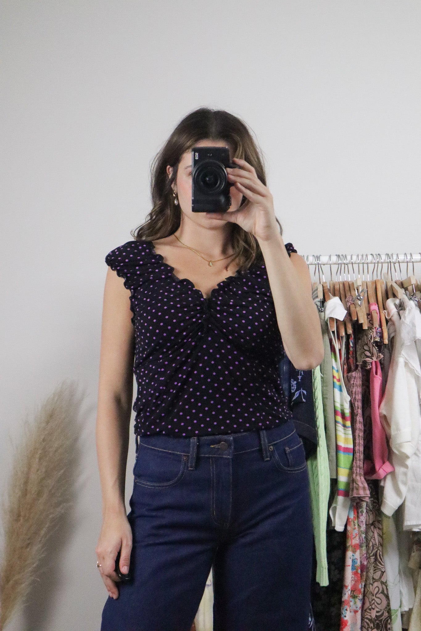 Made in Canada x Vintage x Polka Dot Milkmaid Top (L)