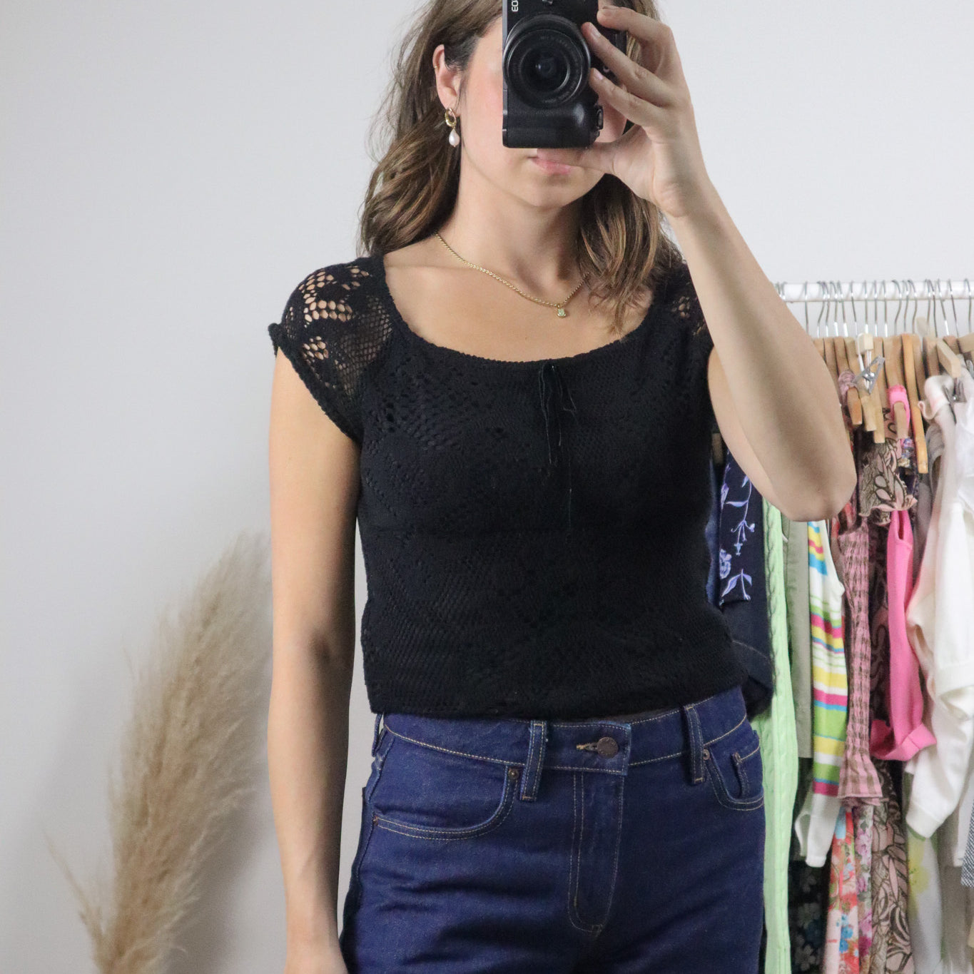 Made in Canada x Vintage x Lace Short-Sleeve Knit (M)