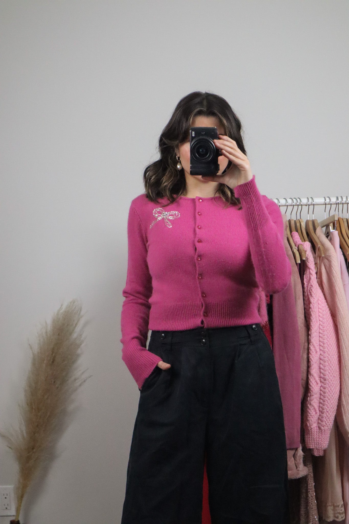 Vintage x Angora Blend Bow Beaded Cardigan (S)