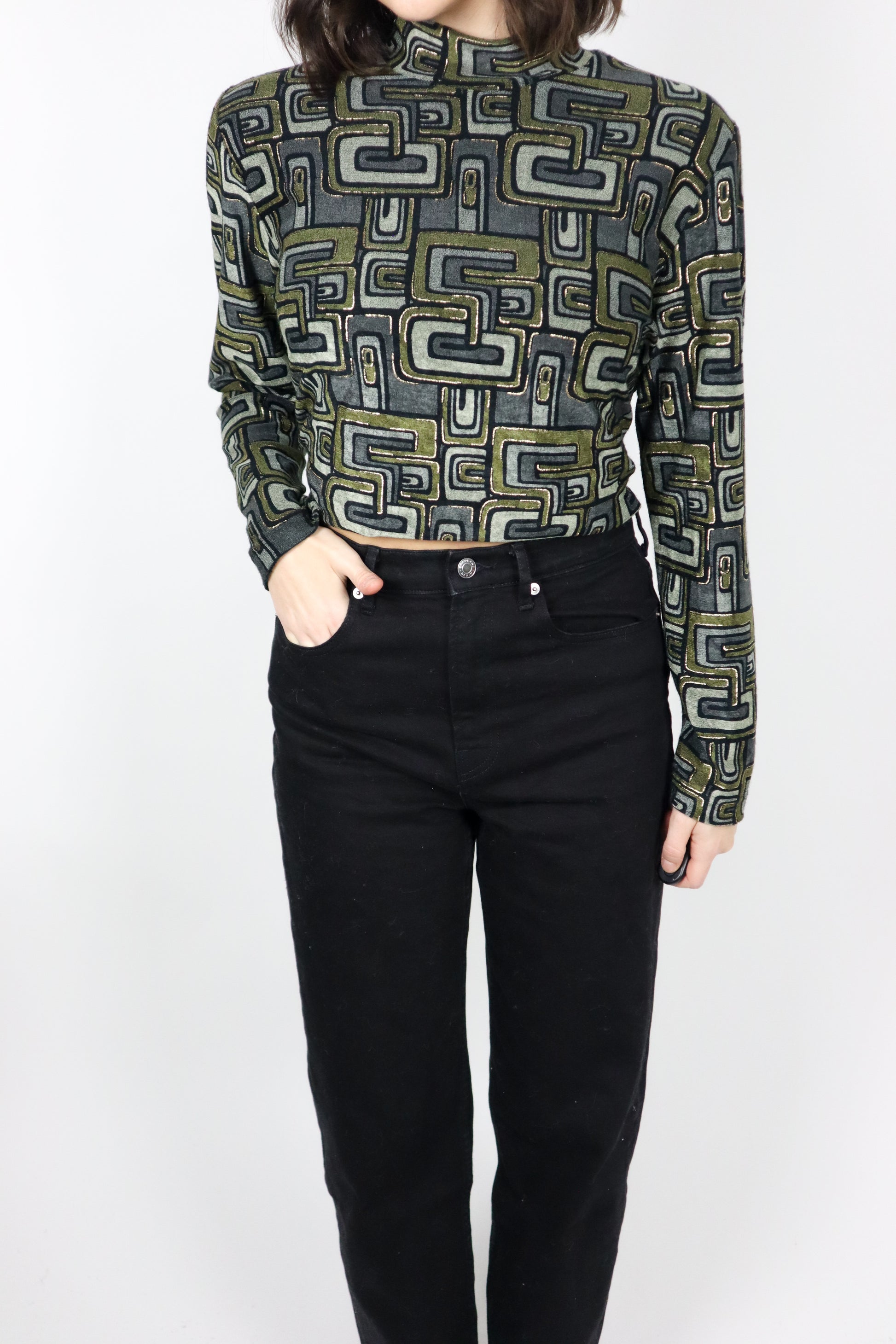 Vintage x Made in Canada x Geometric Mock-neck (M)
