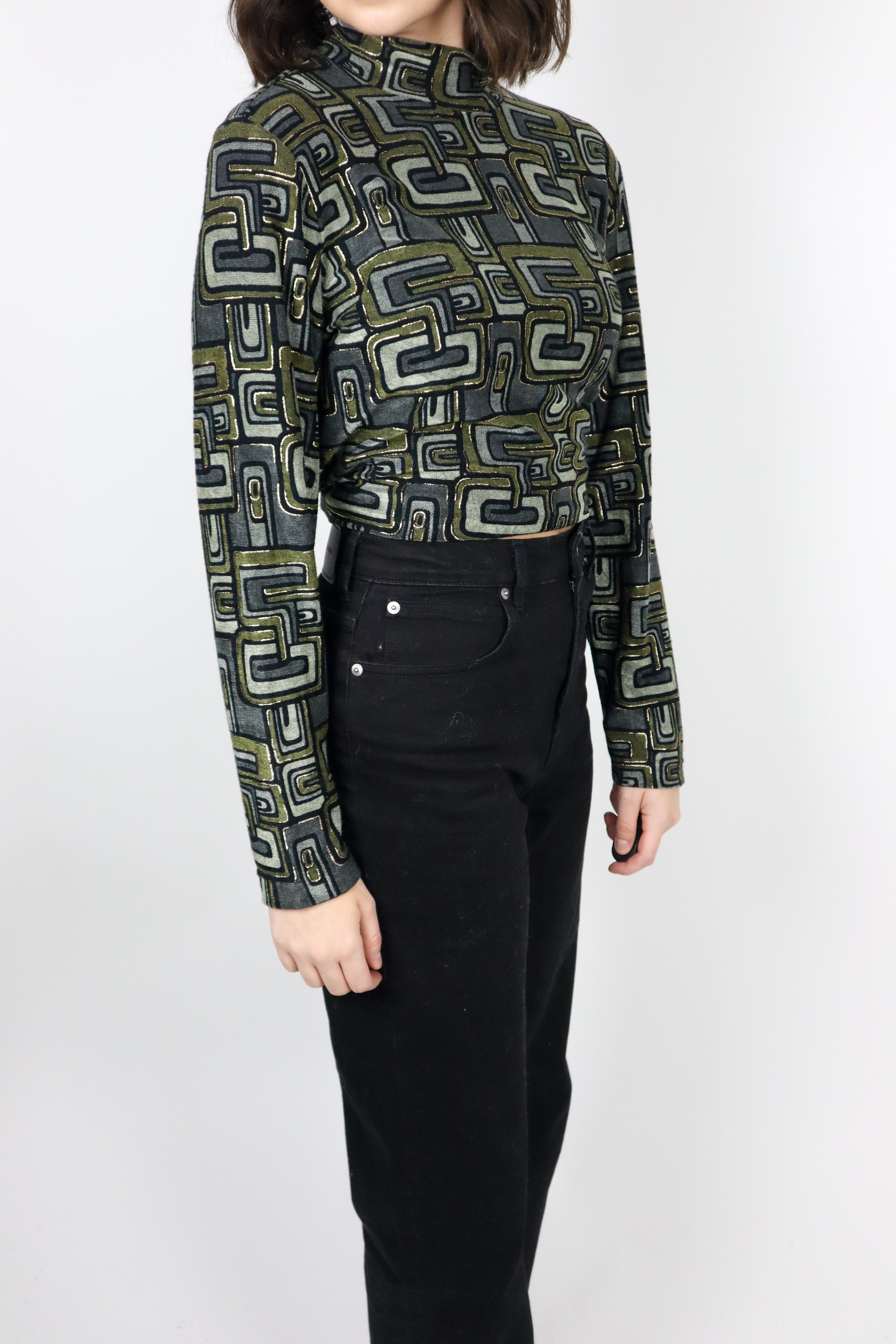 Vintage x Made in Canada x Geometric Mock-neck (M)