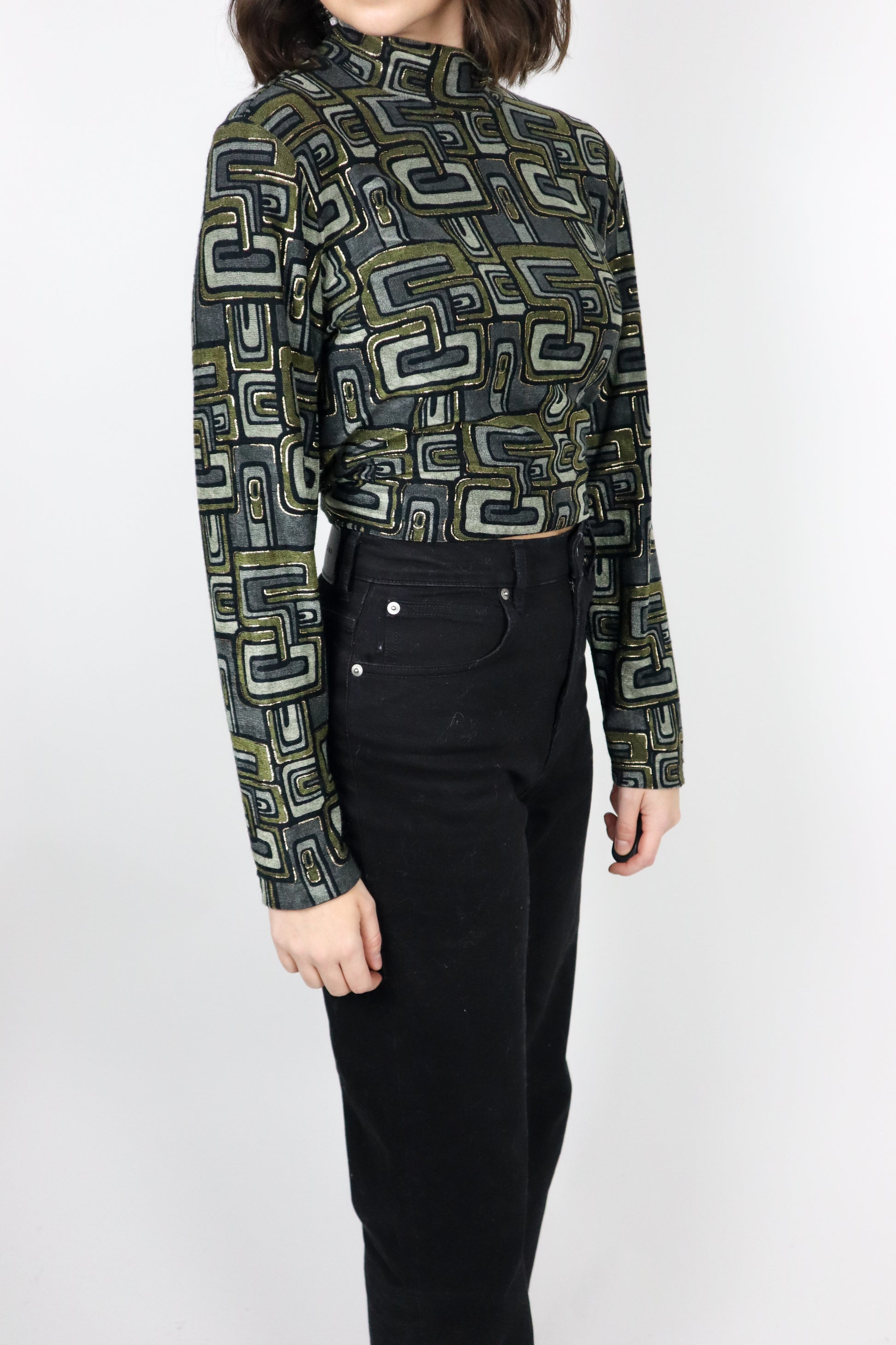 Vintage x Made in Canada x Geometric Mock-neck (M)