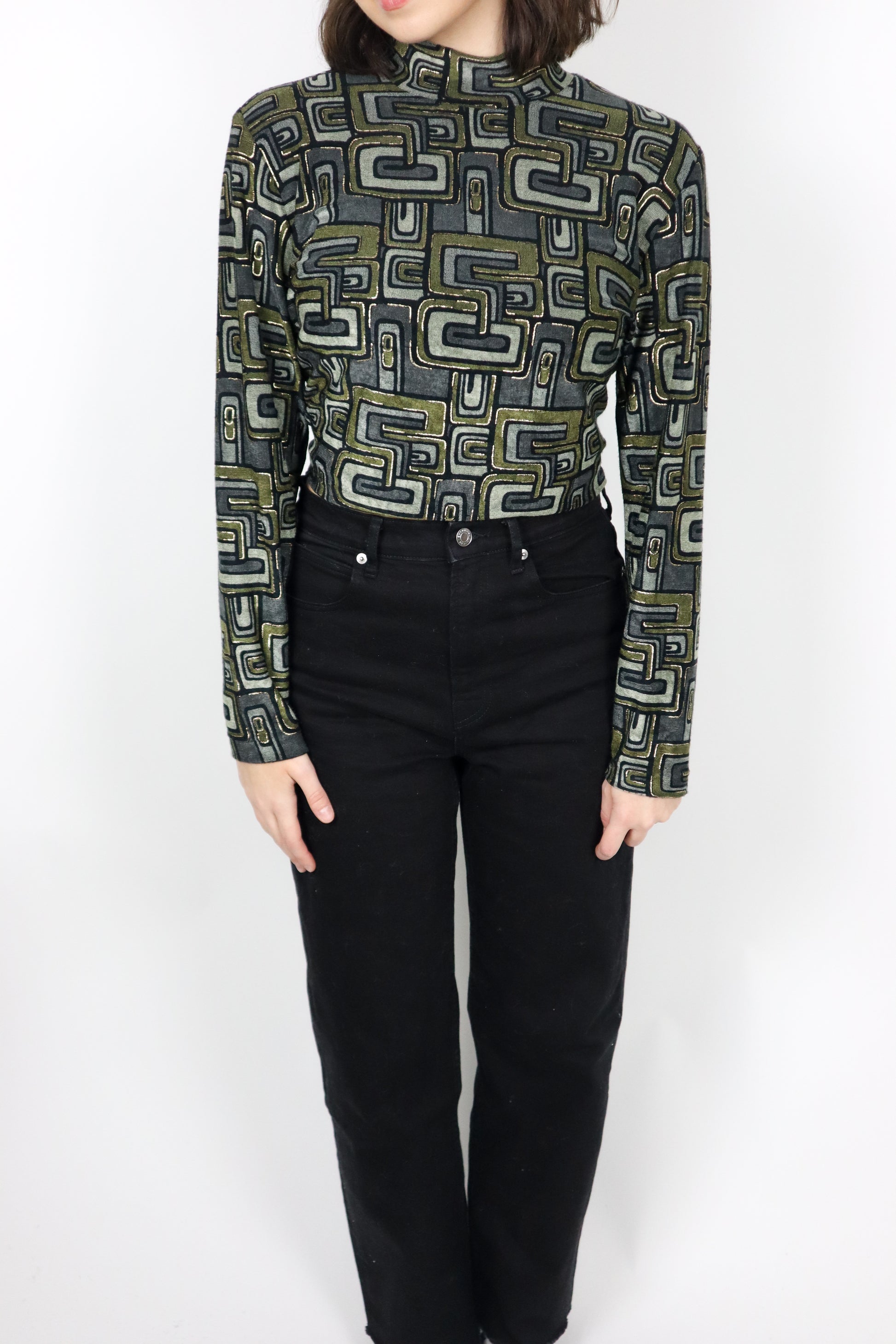 Vintage x Made in Canada x Geometric Mock-neck (M)