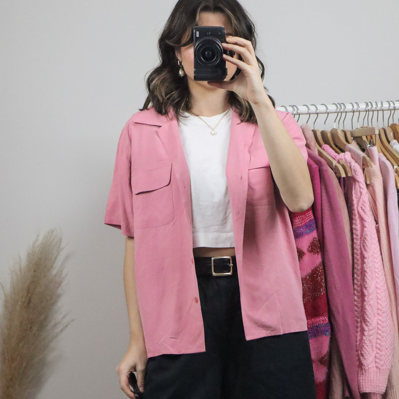 Vintage x Silk Short Sleeve Blouse (L)