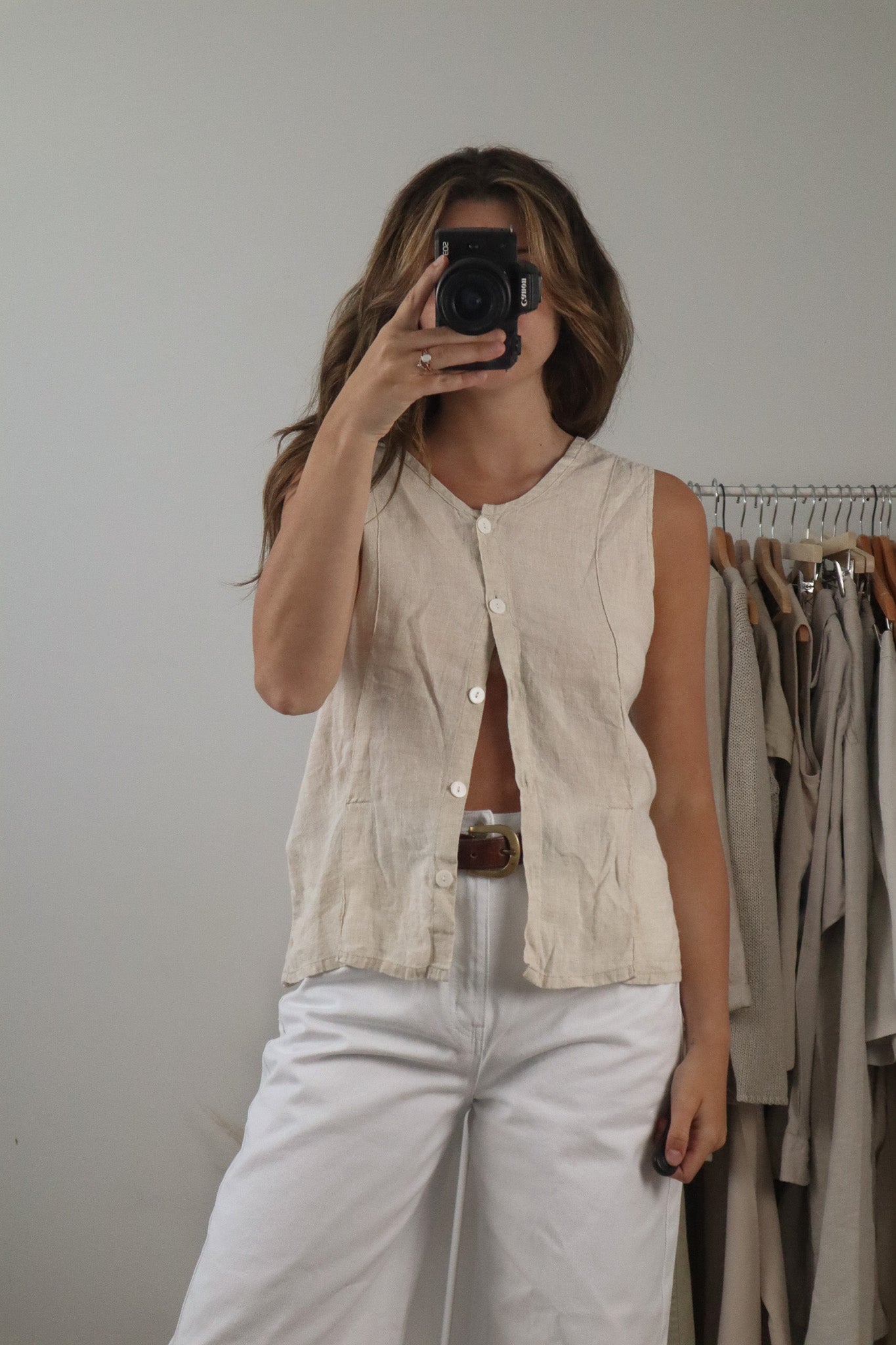 Vintage x Linen Button Tank (L)