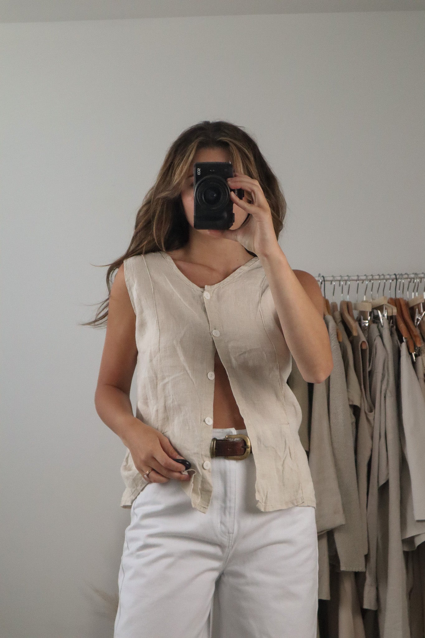 Vintage x Linen Button Tank (L)