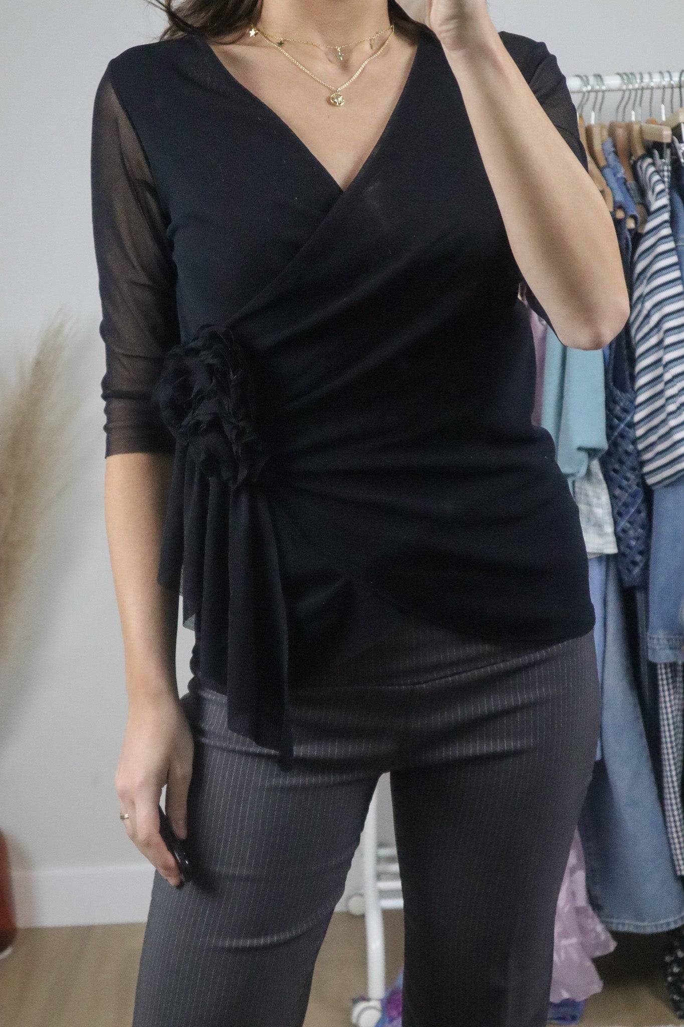 Vintage x Mesh Rosette Blouse (M)