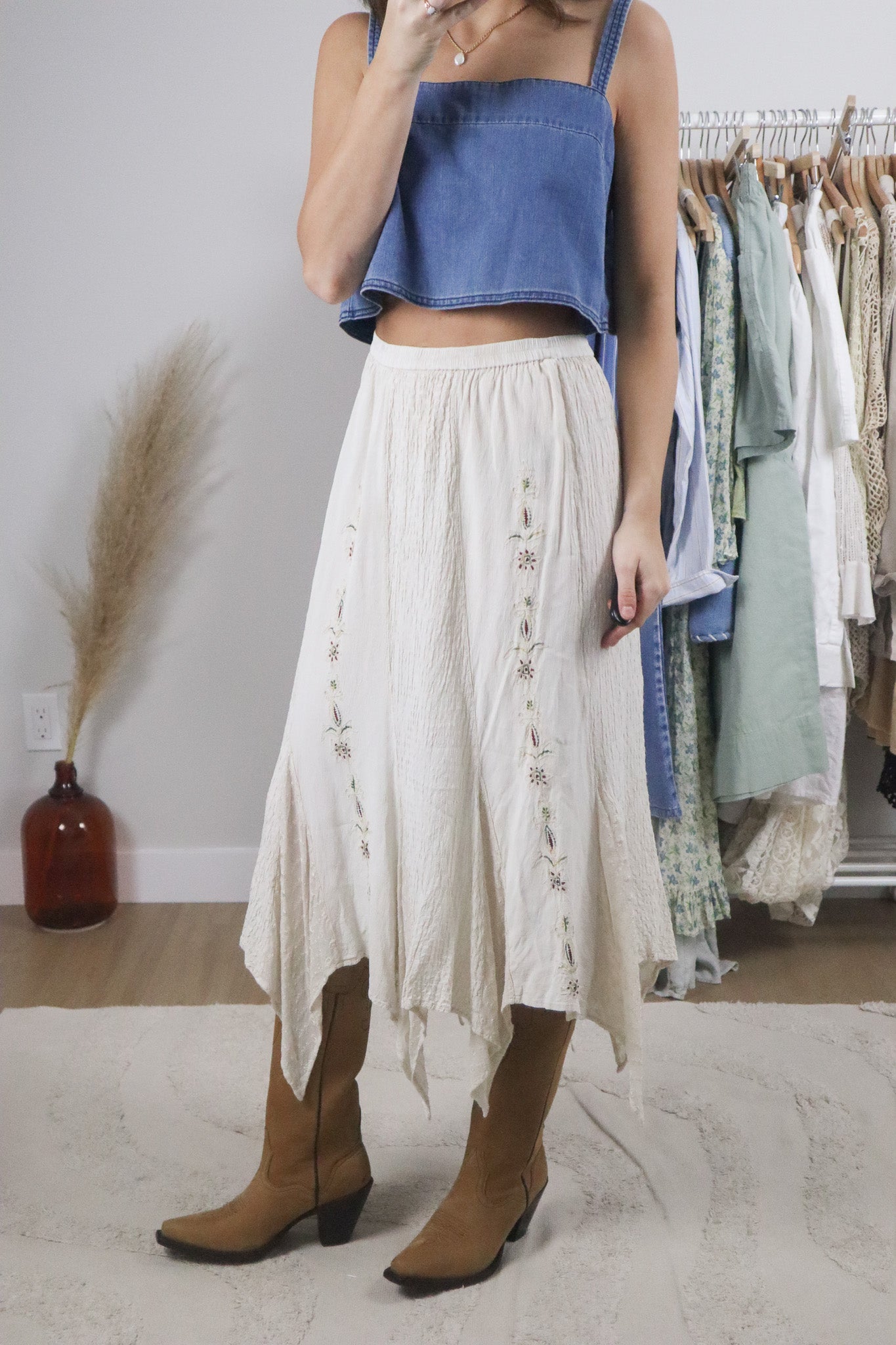 Vintage x Embroidered Handkerchief Hem Maxi Skirt (6/8)