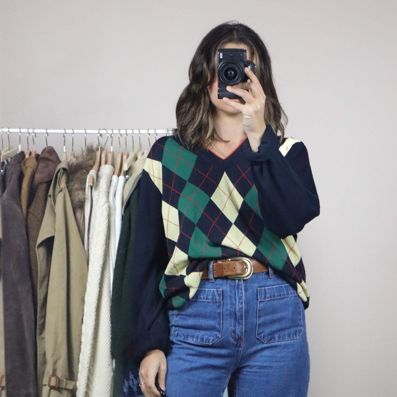 Vintage x Silk Blend Argyle Sweater (L)