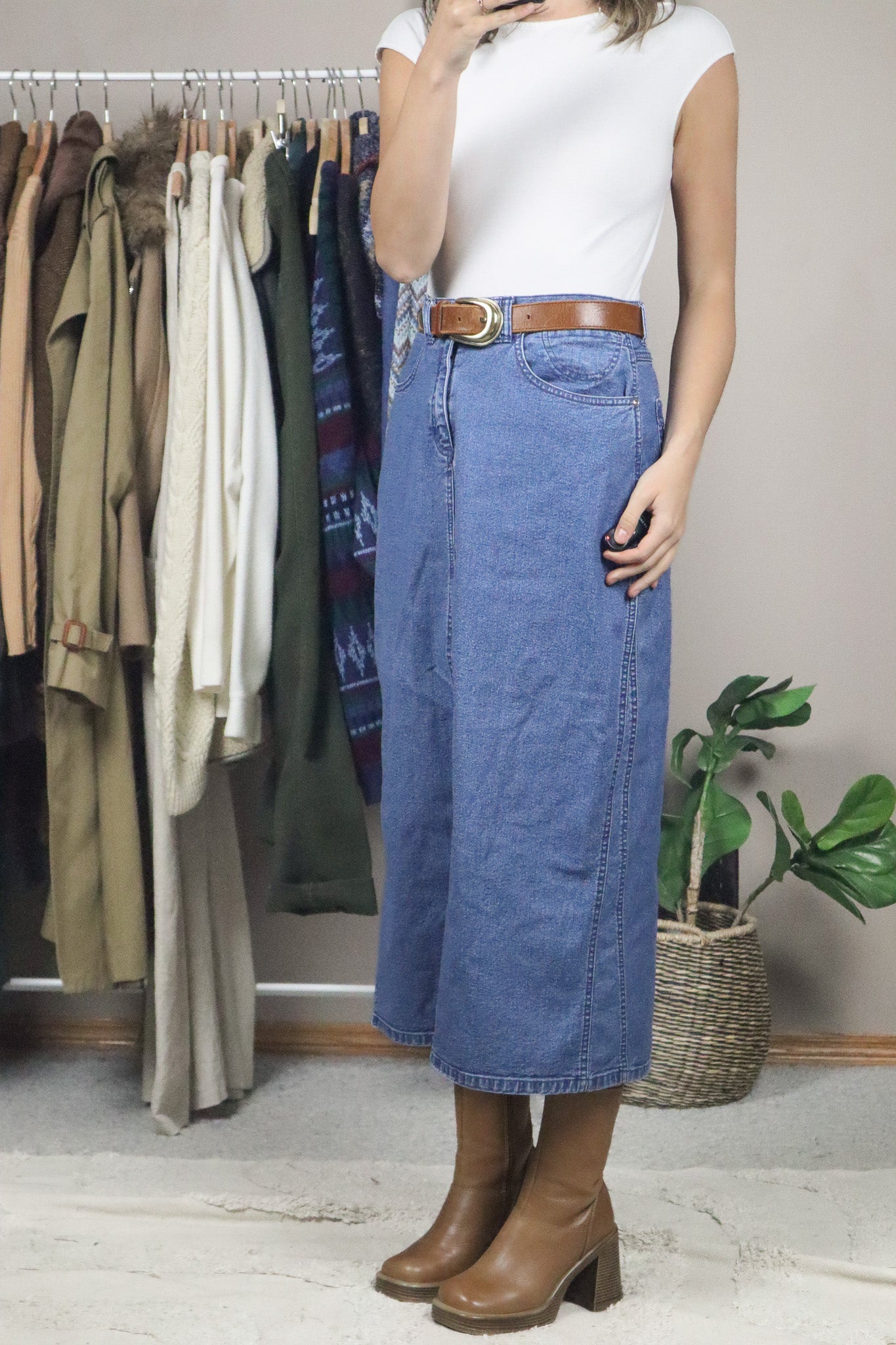Vintage x Denim Midi Skirt (8/10)