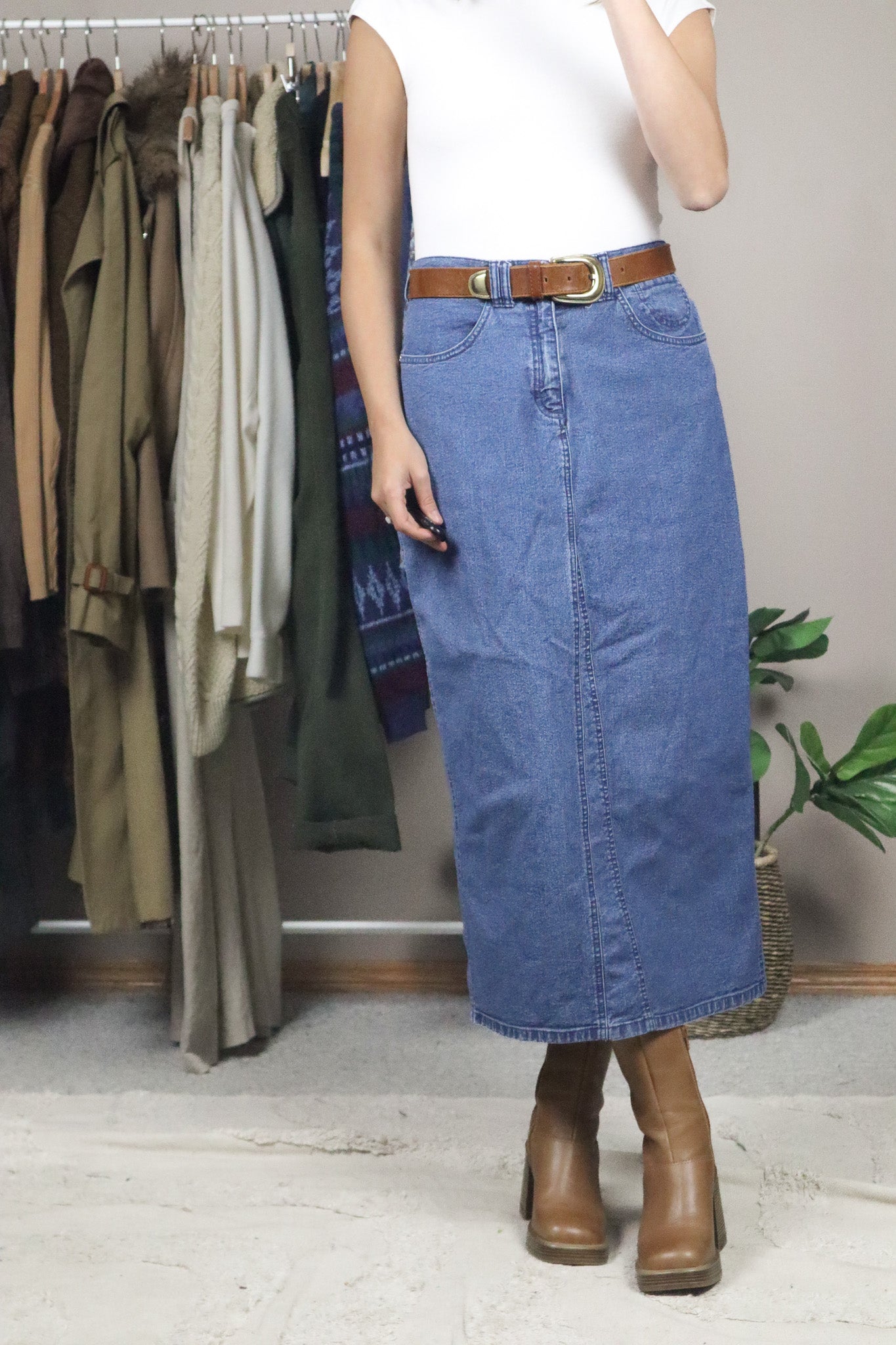 Vintage x Denim Midi Skirt (8/10)