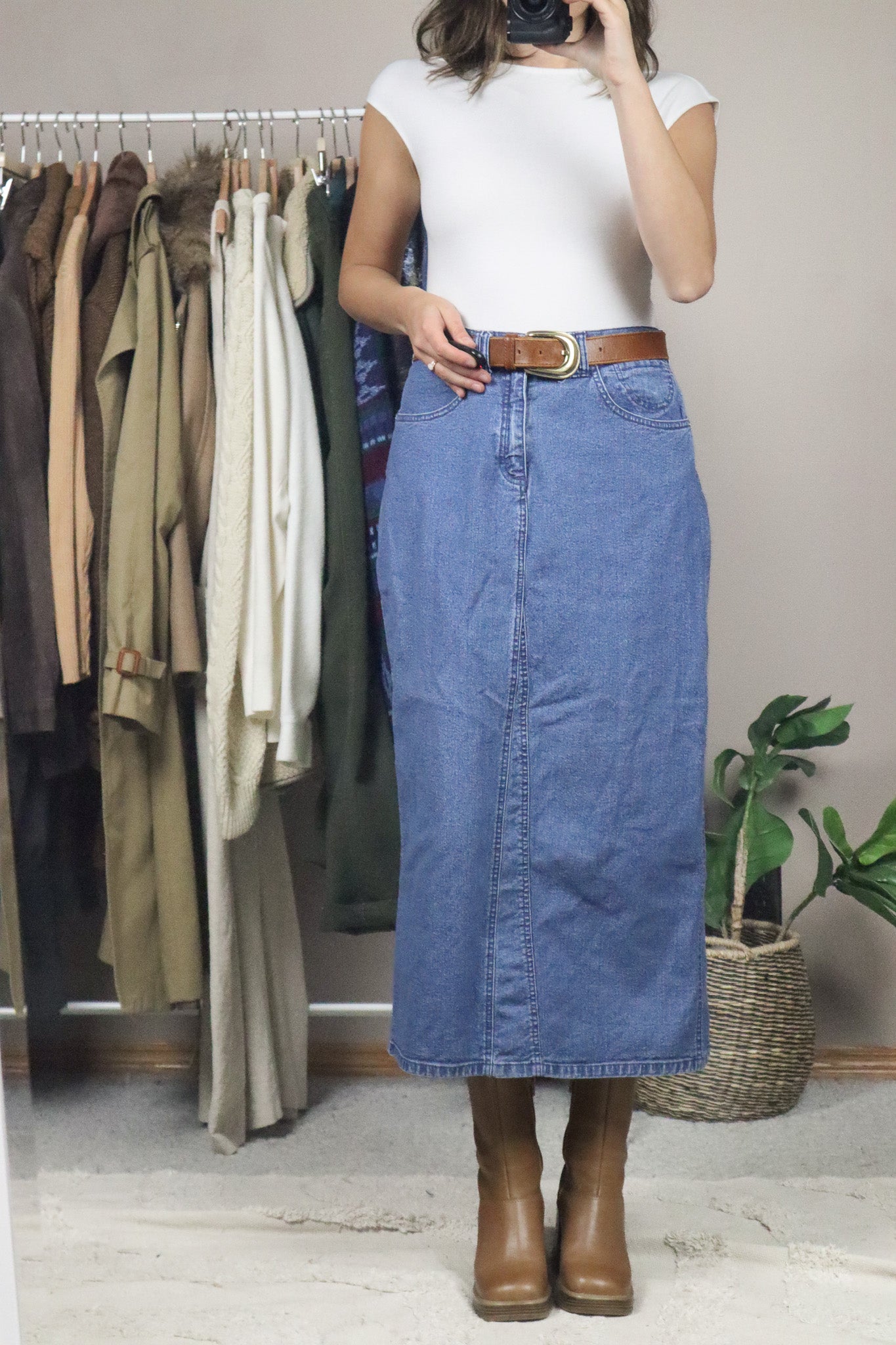 Vintage x Denim Midi Skirt (8/10)