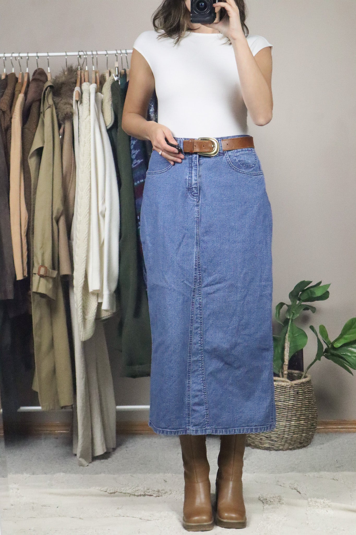 Vintage x Denim Midi Skirt (8/10)