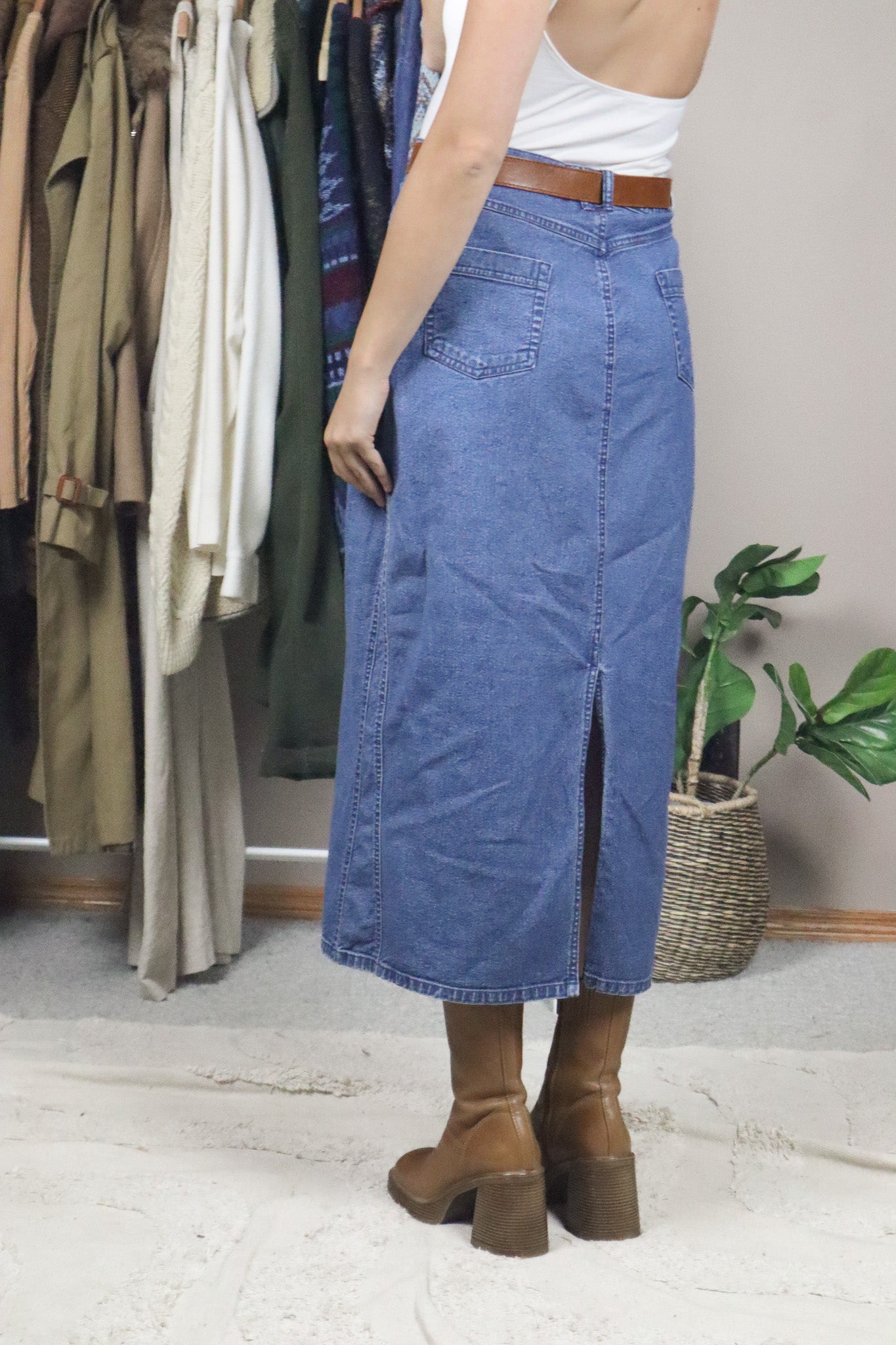 Vintage x Denim Midi Skirt (8/10)