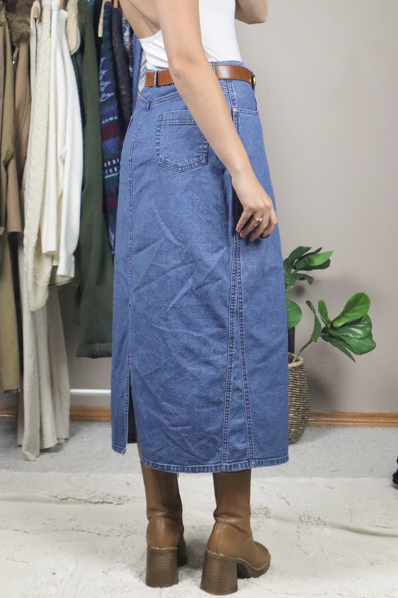 Vintage x Denim Midi Skirt (8/10)