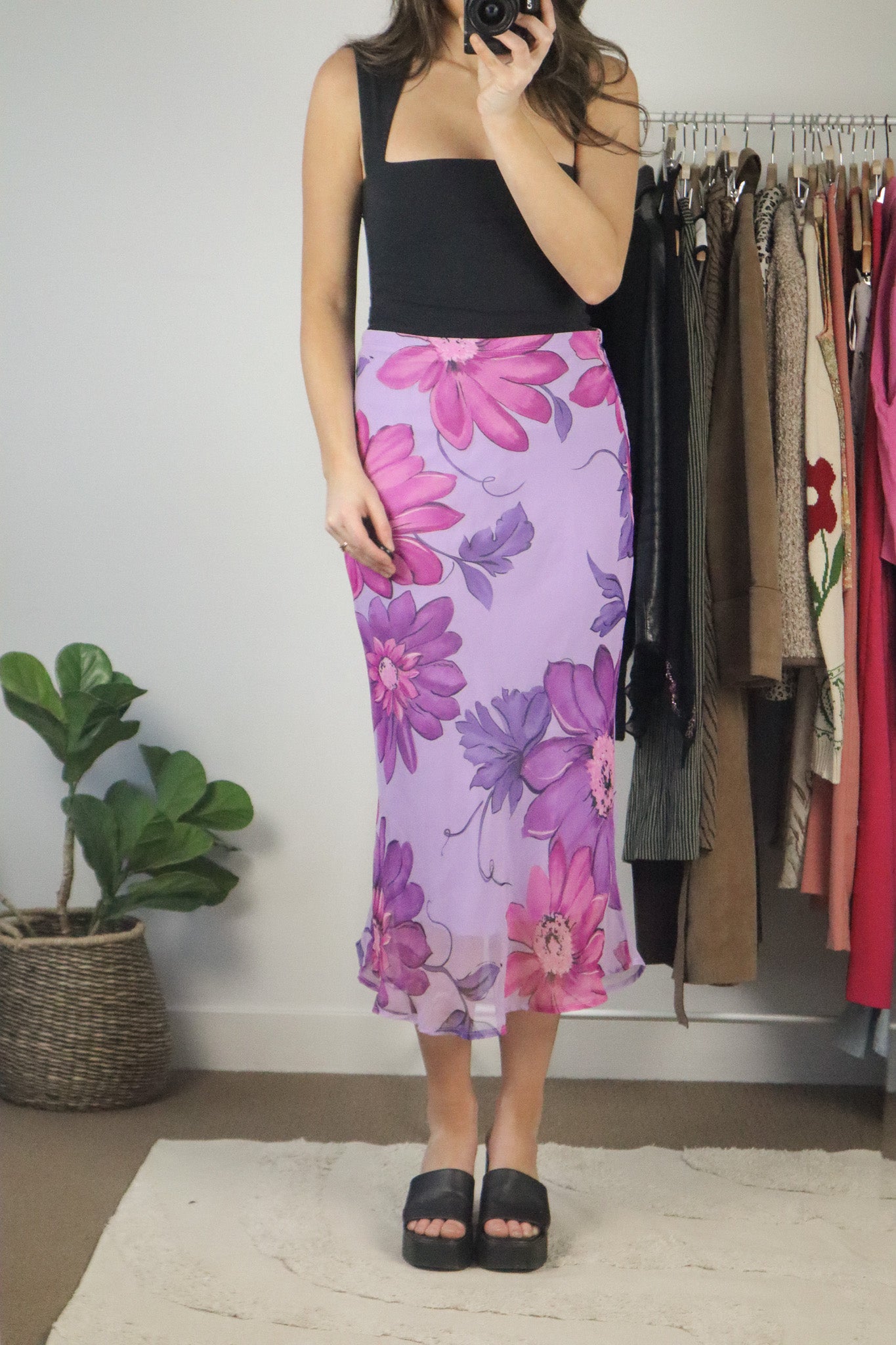 Made in USA x Vintage x Floral Midi Skirt (M)