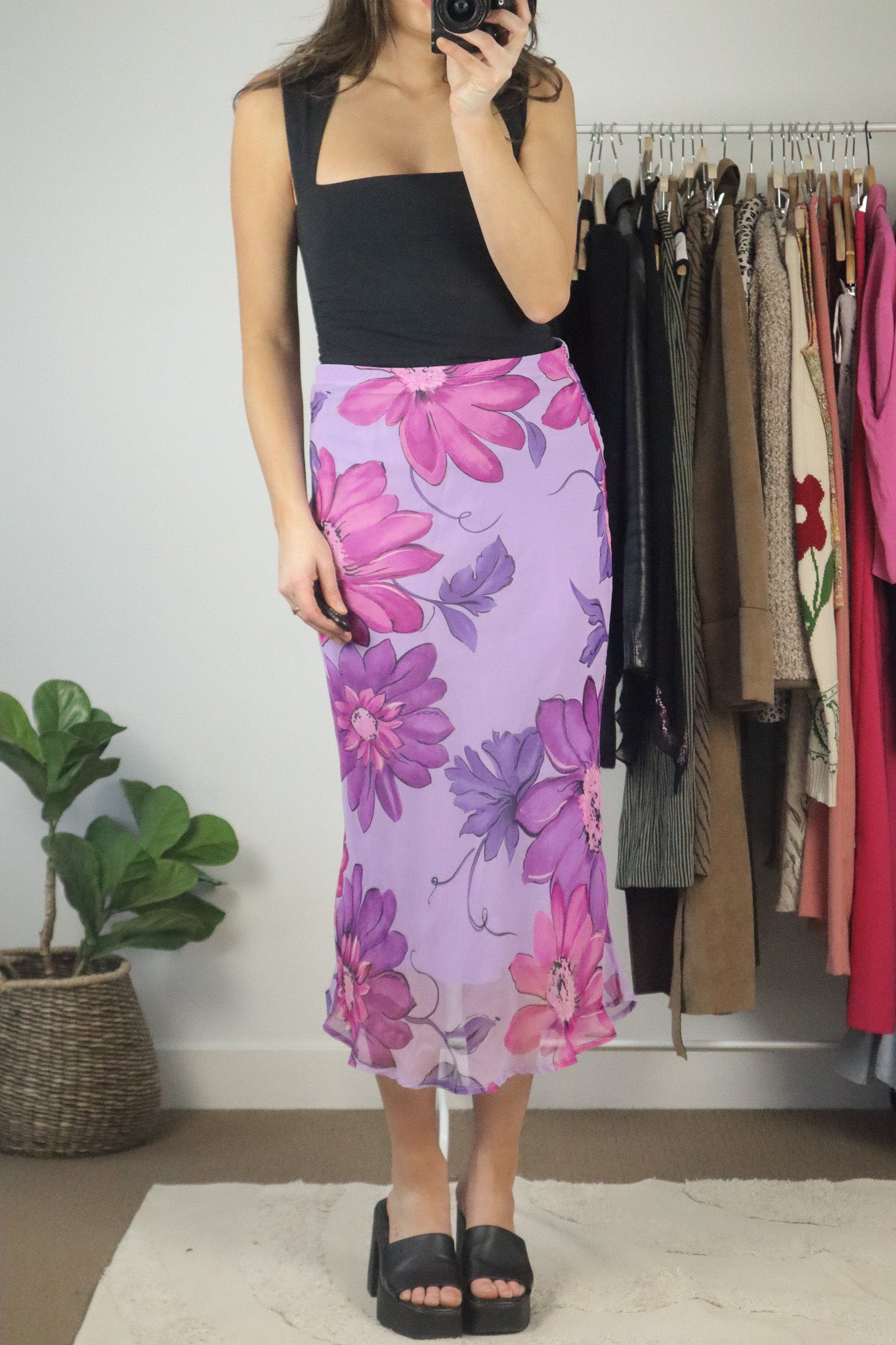 Made in USA x Vintage x Floral Midi Skirt (M)