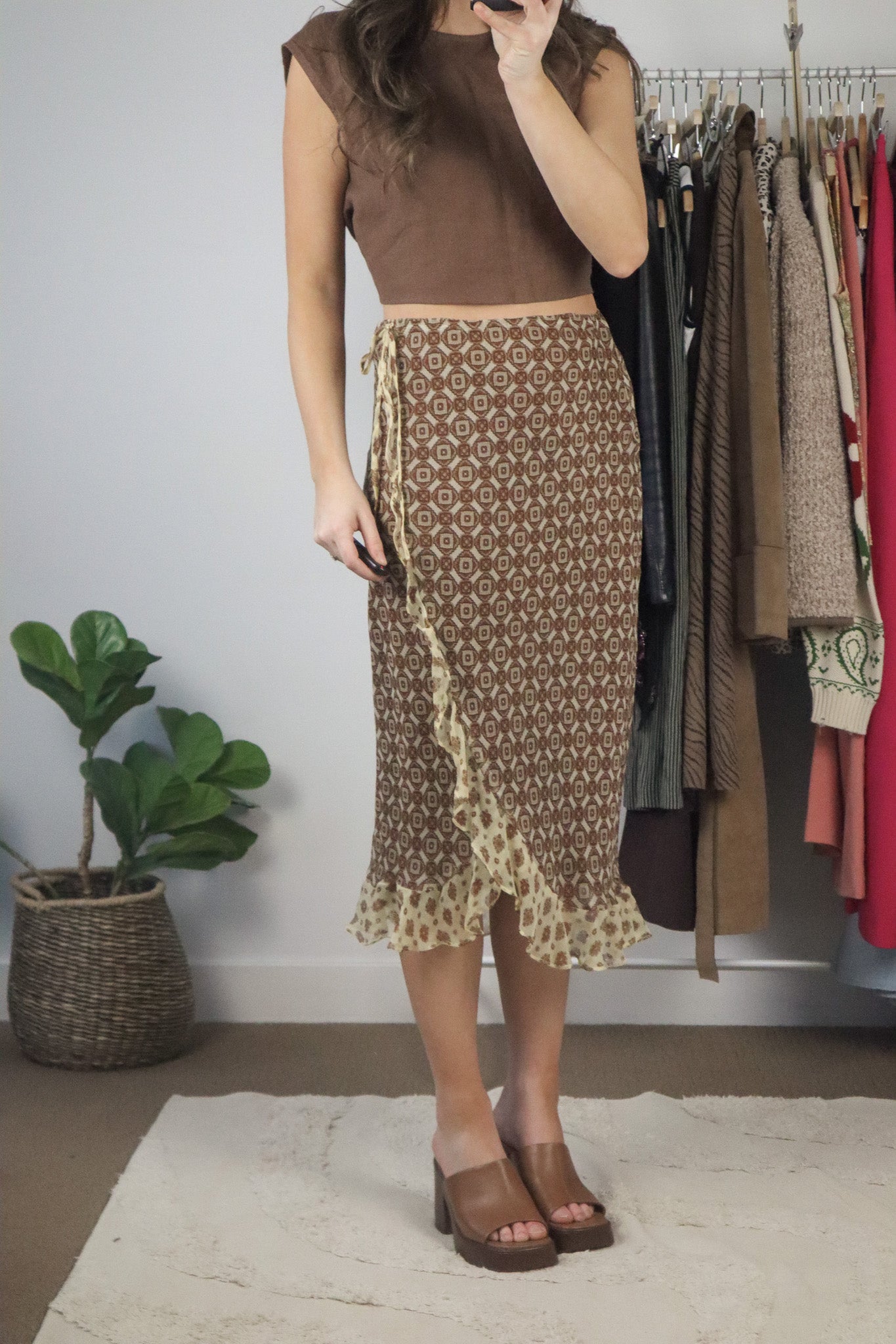 Made in USA x Vintage x Pattered Midi Skirt (M)