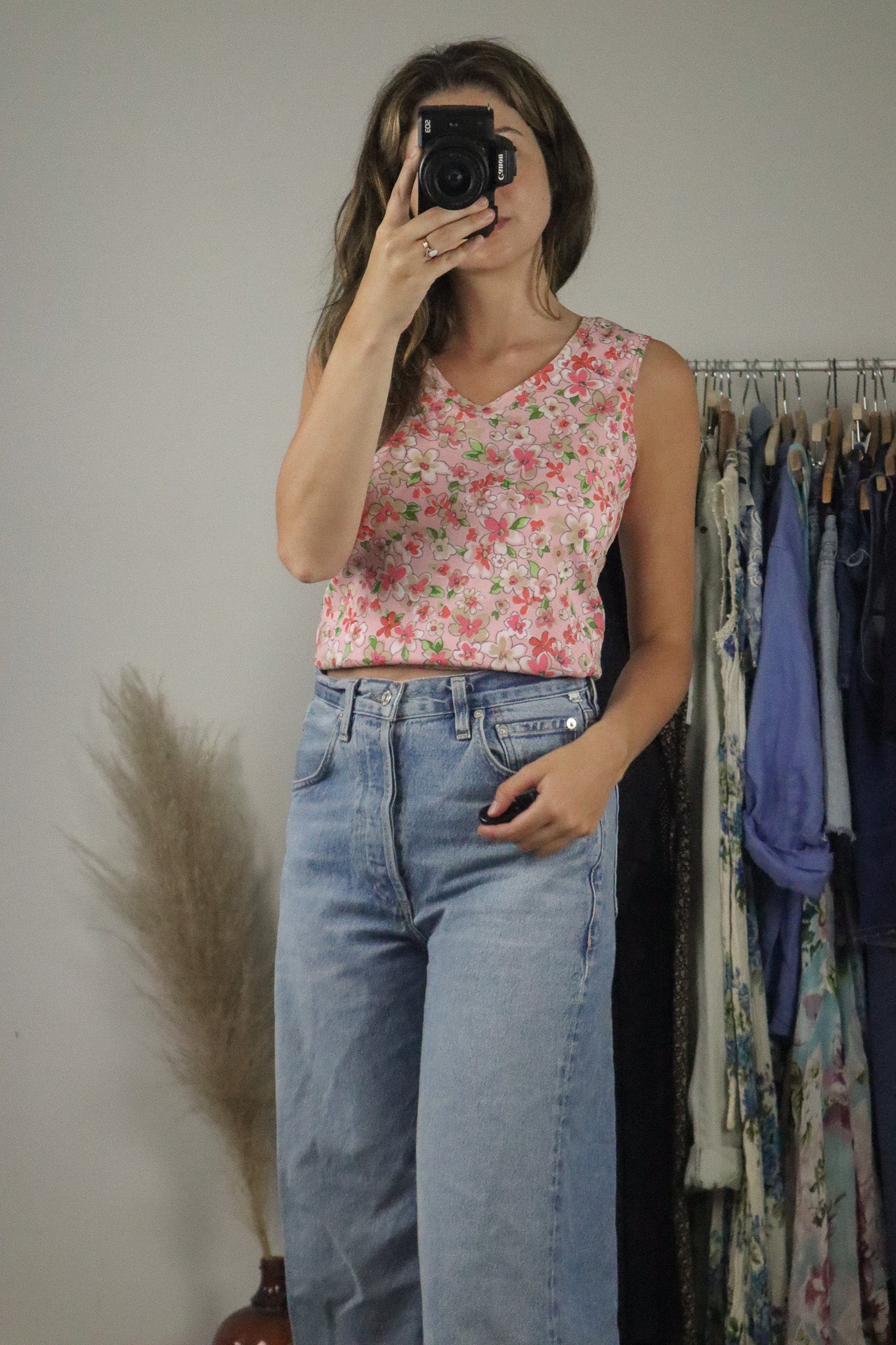 Made in Canada x Vintage x Floral Mesh Tank (S)