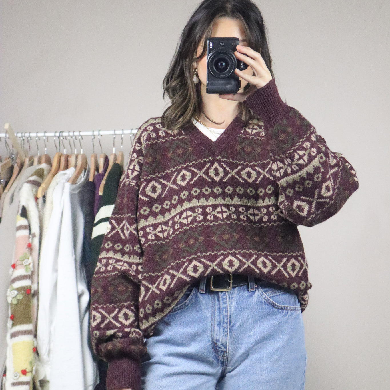Vintage x Pattered Wool V-Neck (L)