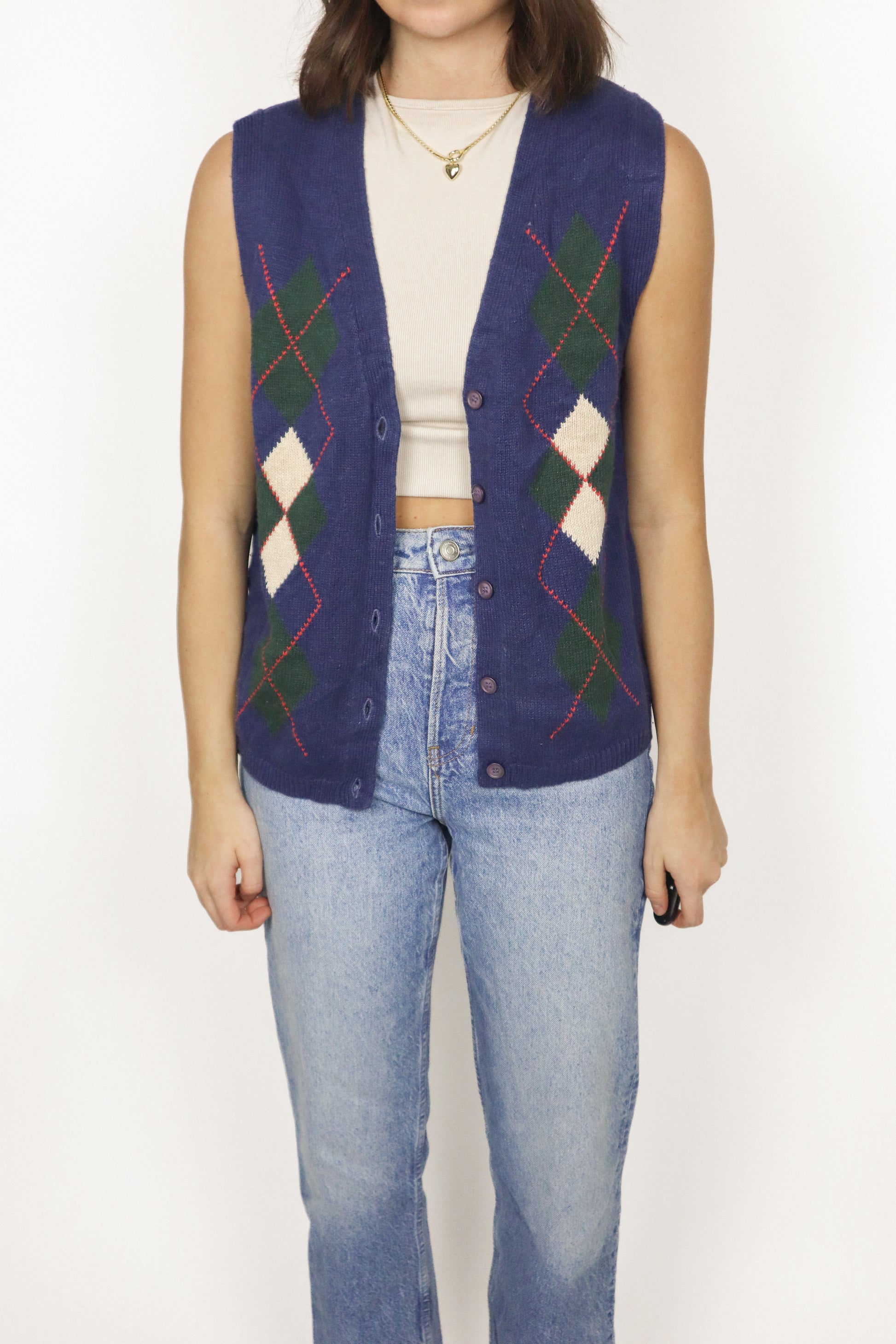 Vintage x Argyle Vest (XS-M)