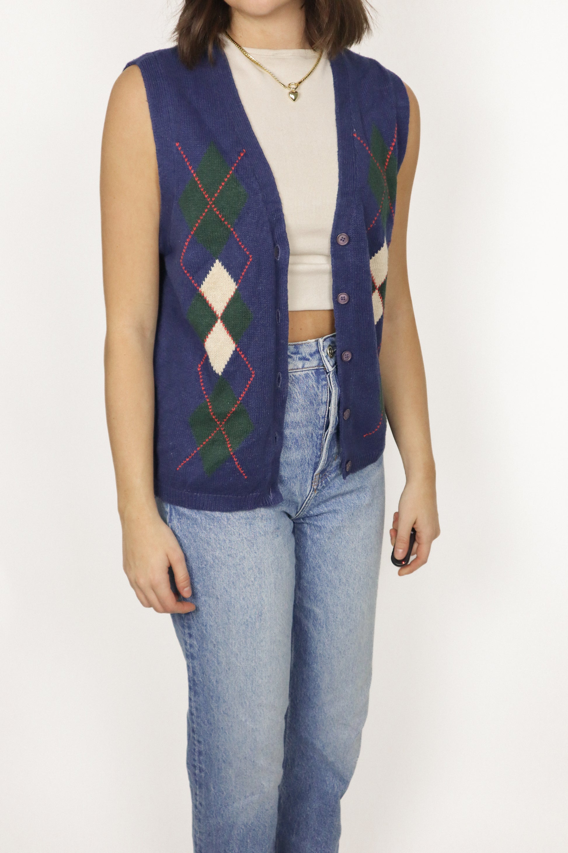Vintage x Argyle Vest (XS-M)