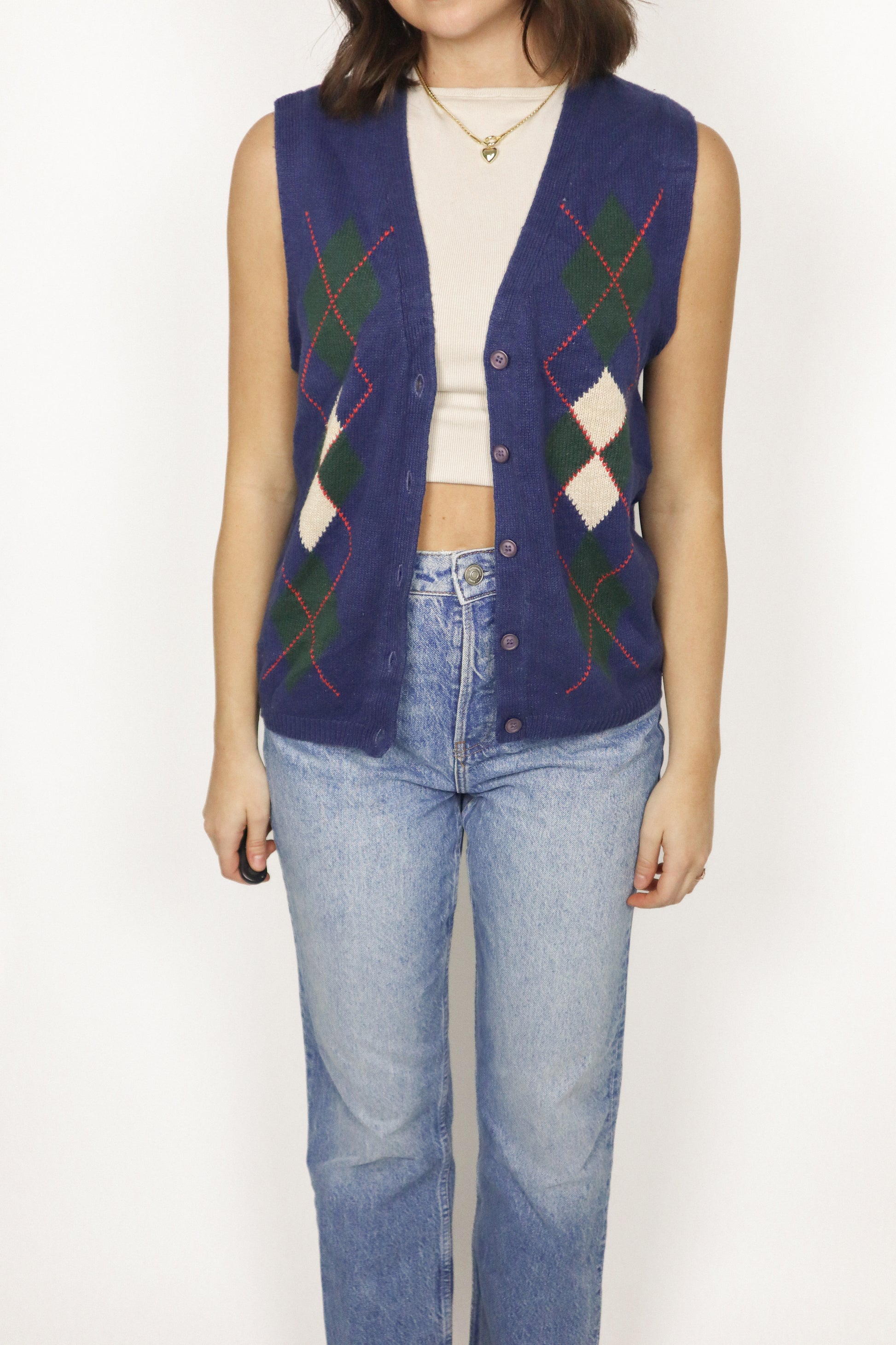 Vintage x Argyle Vest (XS-M)