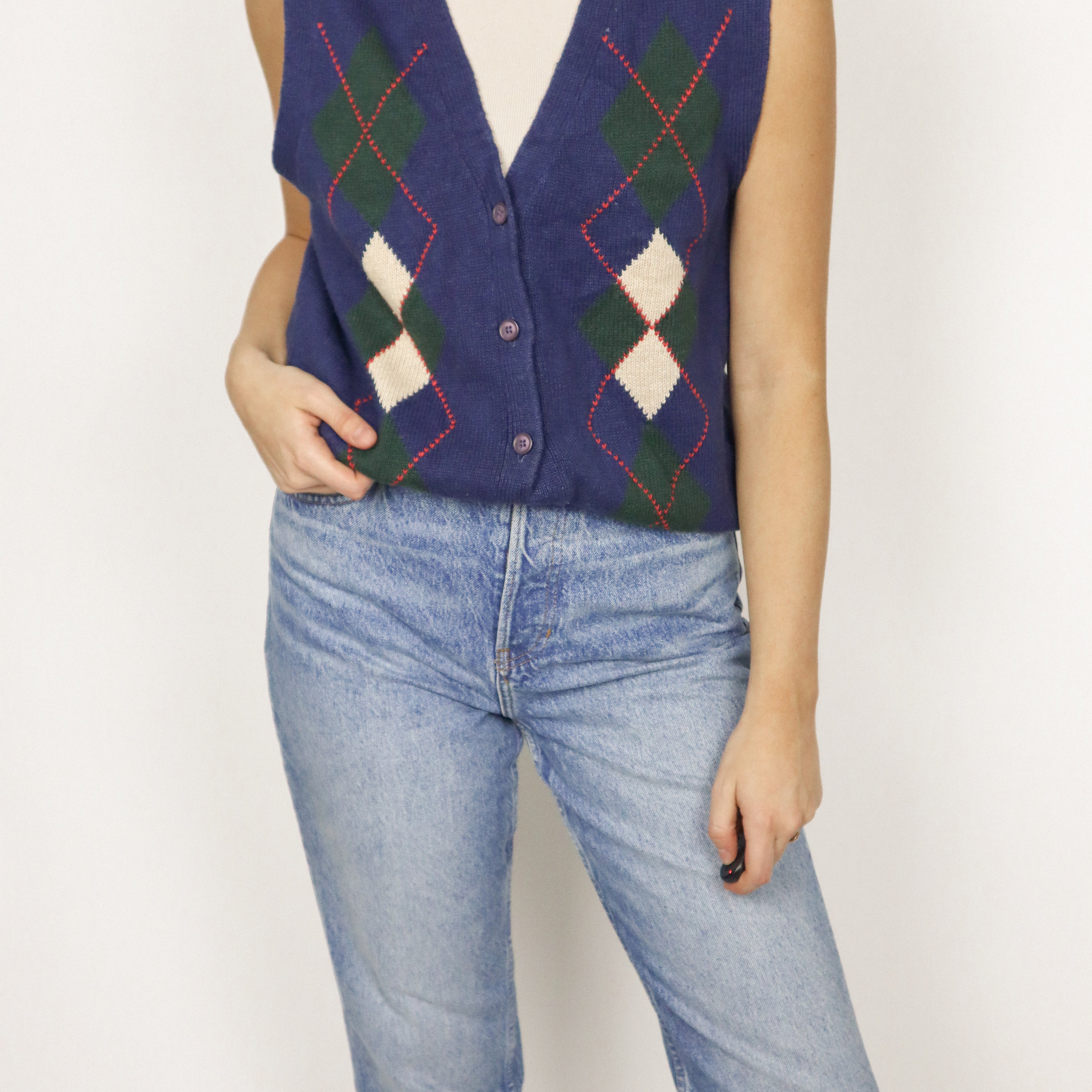 Vintage x Argyle Vest (XS-M)