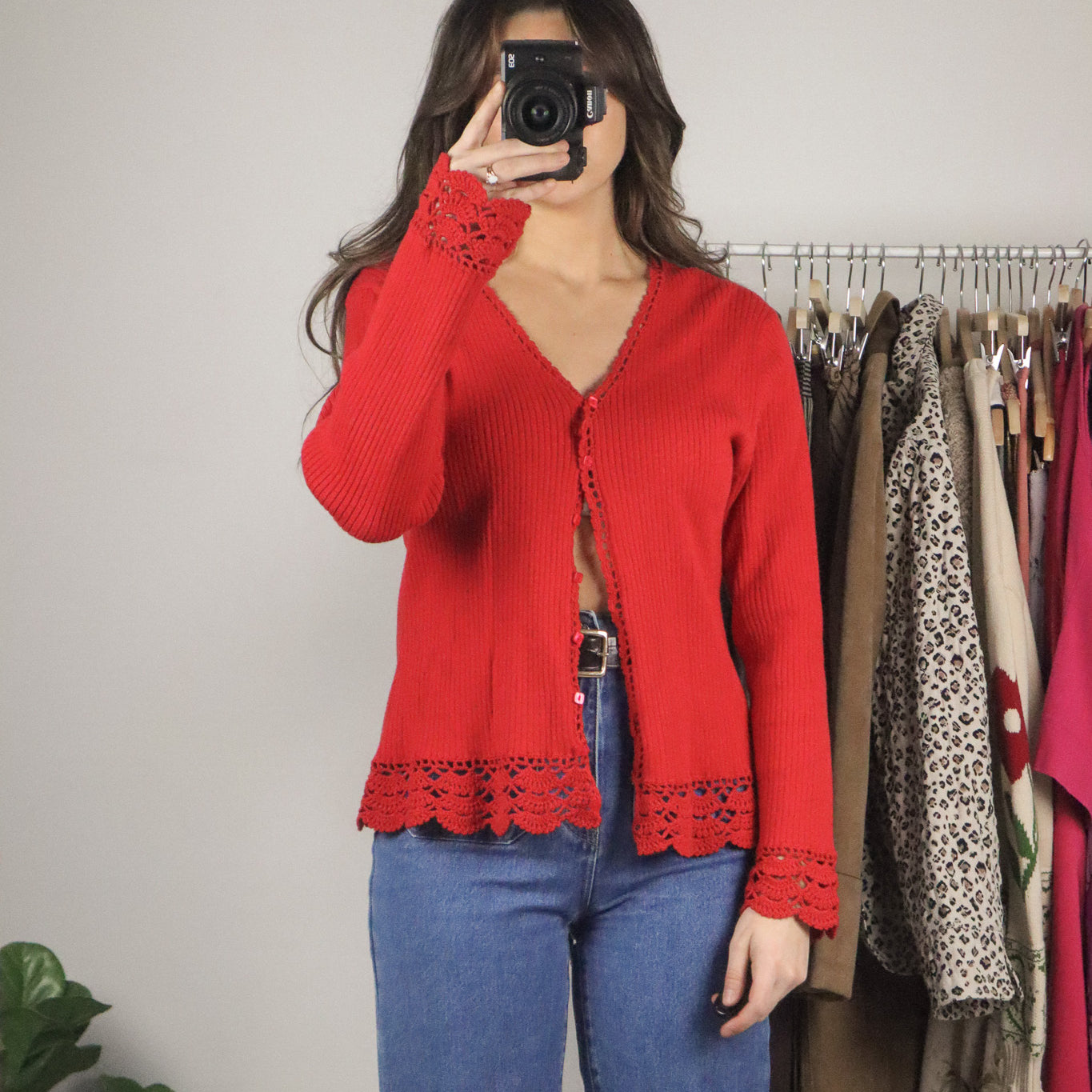 Vintage x Crochet Trim Cardigan (M)