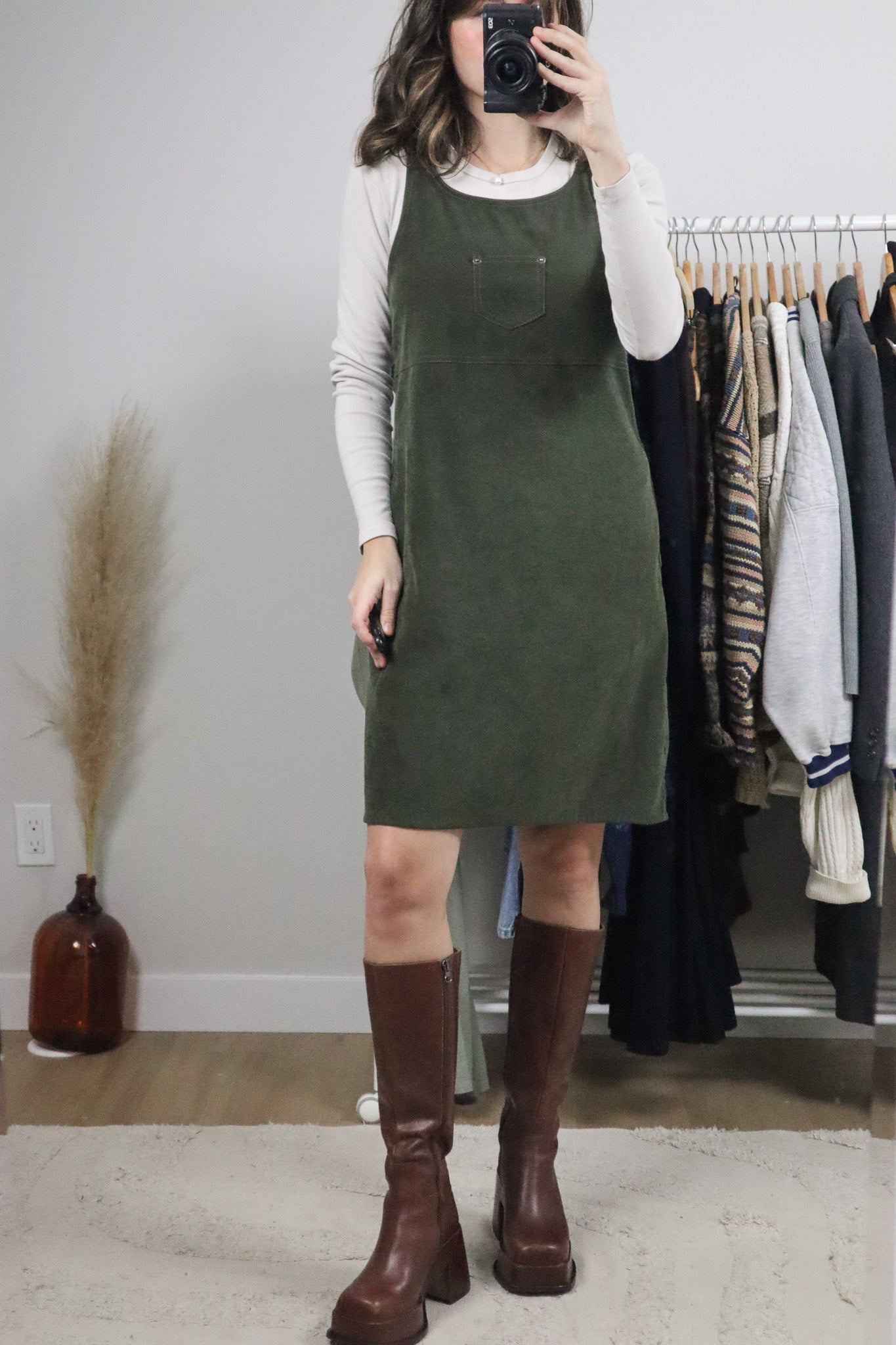 Vintage x Faux Suede Overall Dress (S)
