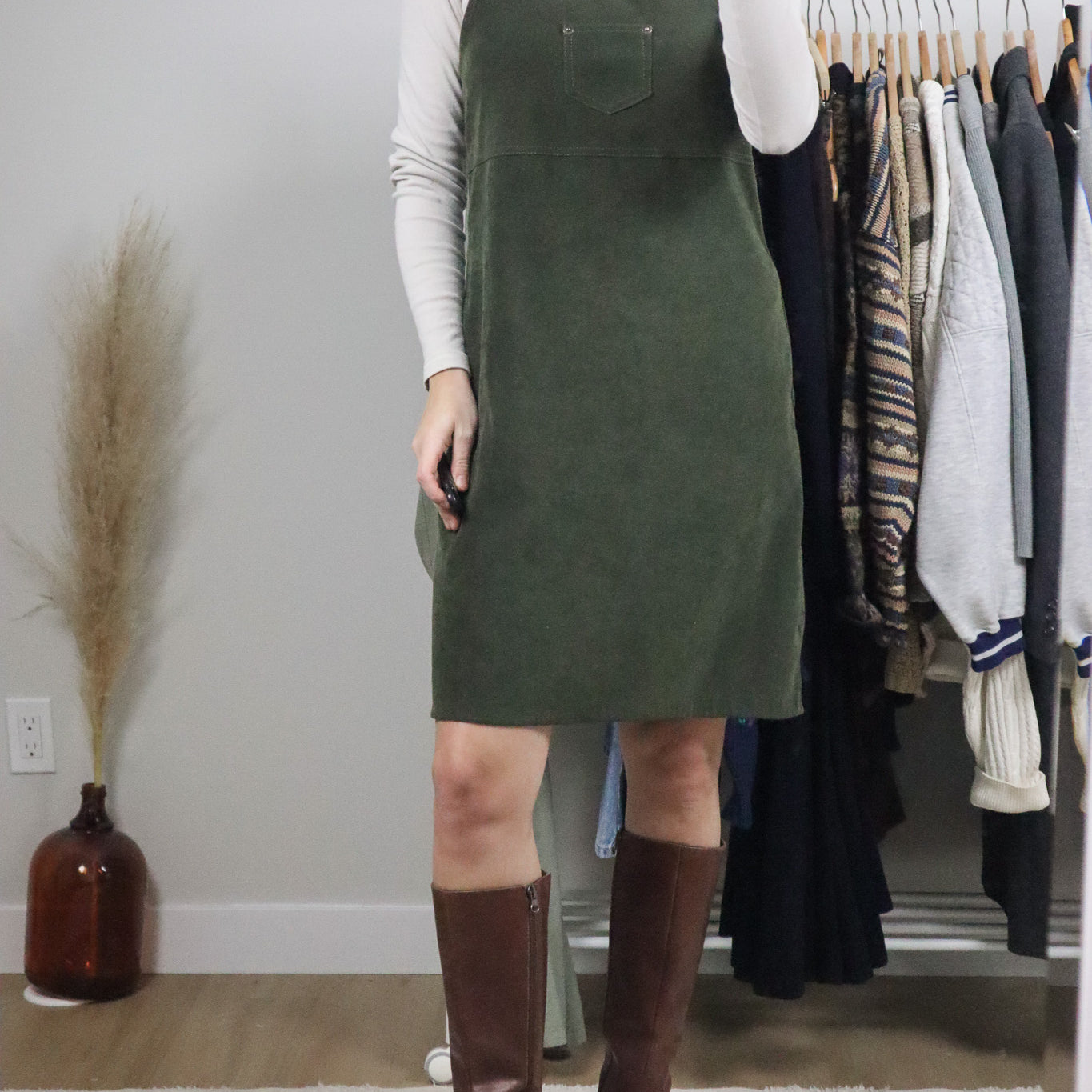Vintage x Faux Suede Overall Dress (S)
