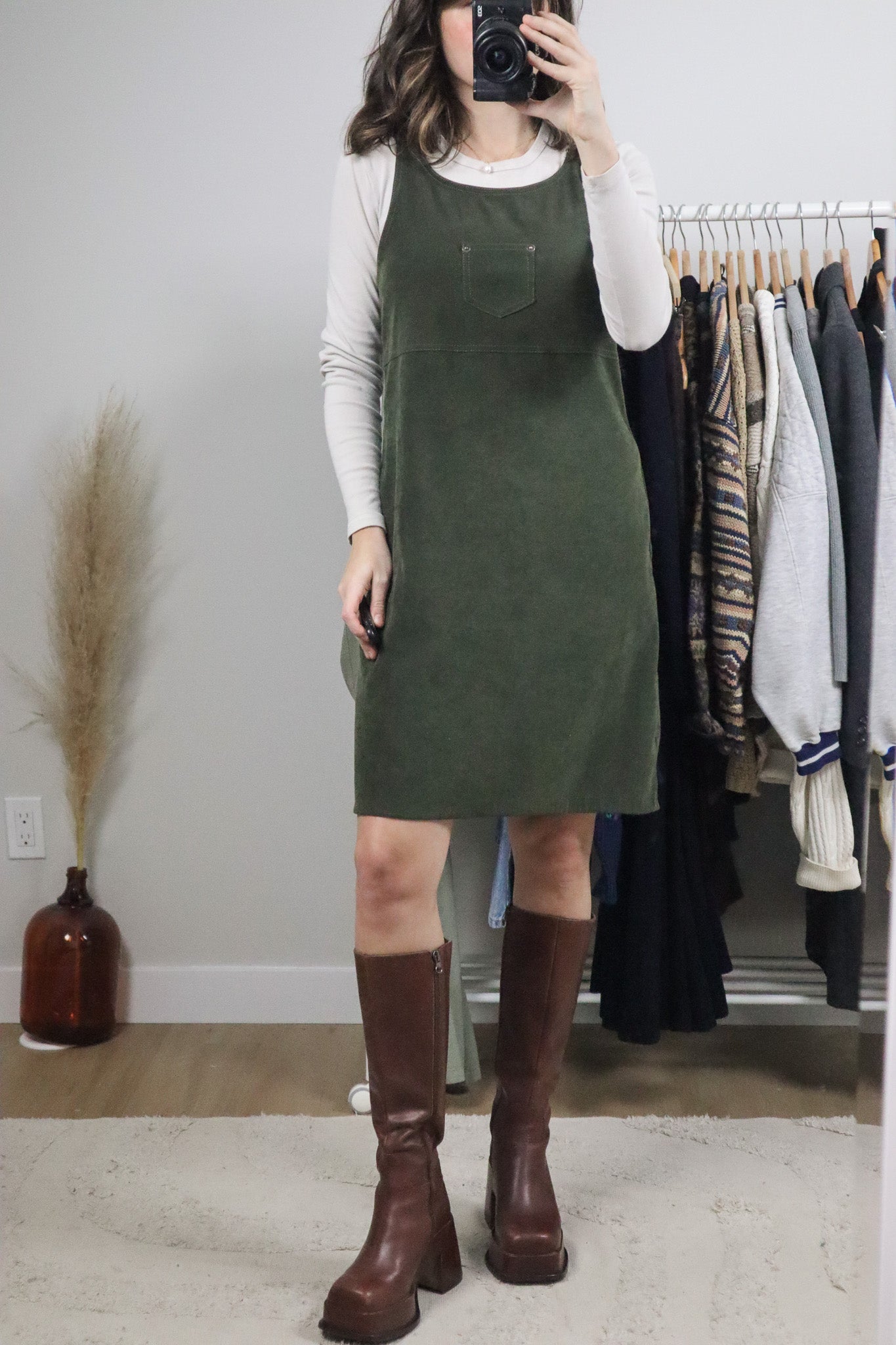 Vintage x Faux Suede Overall Dress (S)