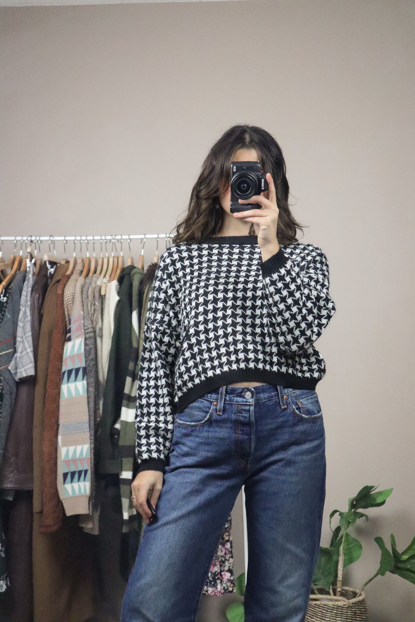 Vintage x Cropped Houndstooth Knit (S)