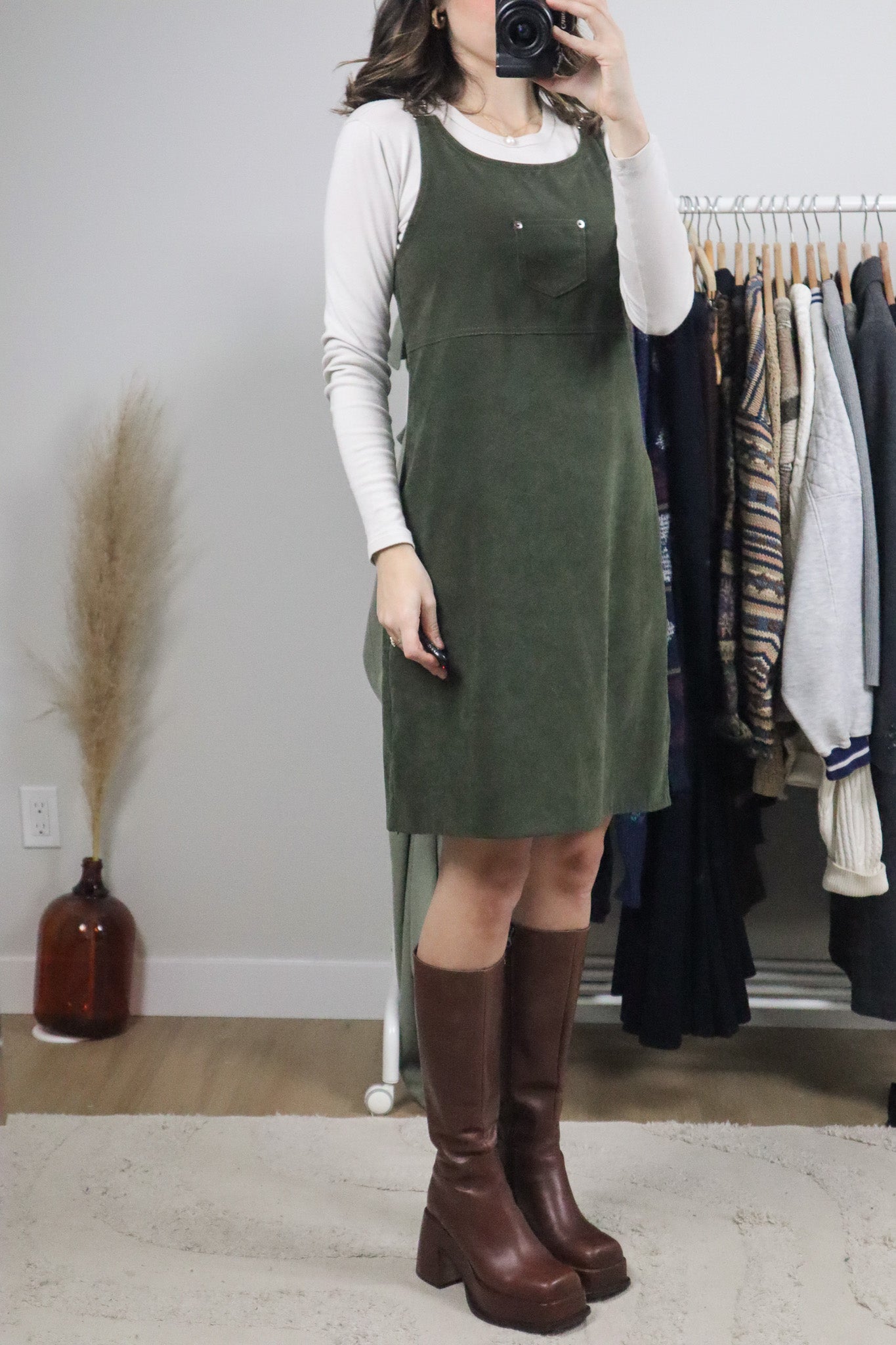 Vintage x Faux Suede Overall Dress (S)