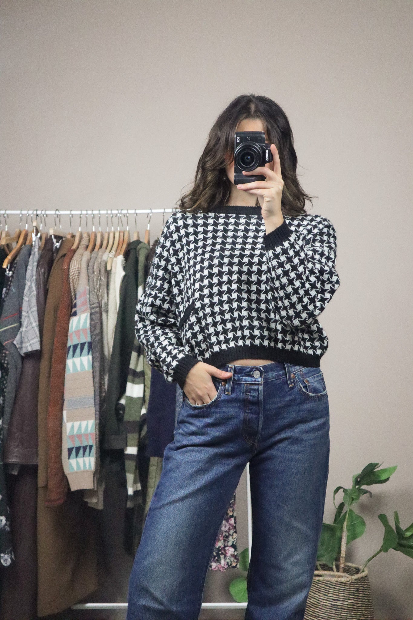 Vintage x Cropped Houndstooth Knit (S)
