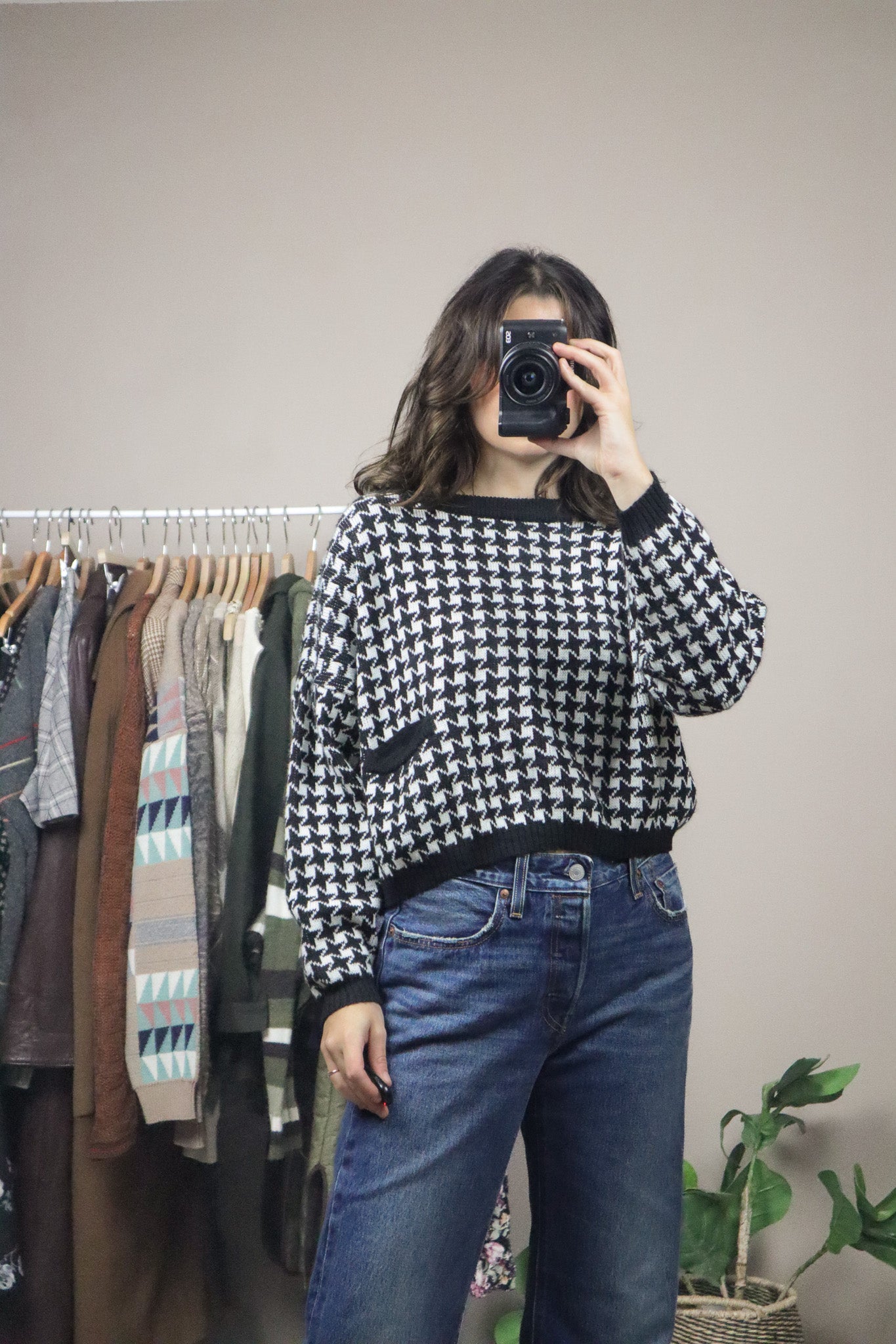 Vintage x Cropped Houndstooth Knit (S)