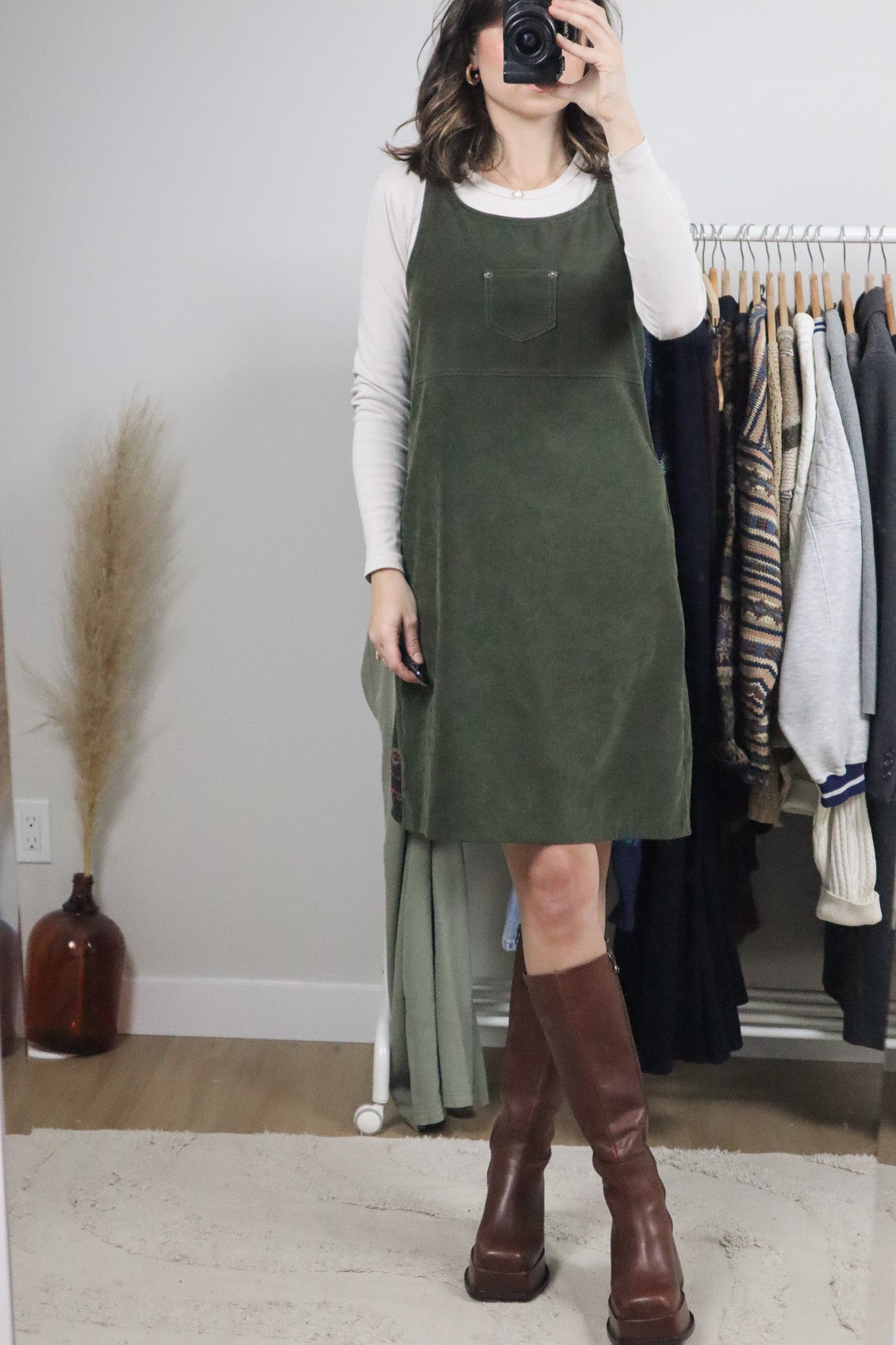 Vintage x Faux Suede Overall Dress (S)