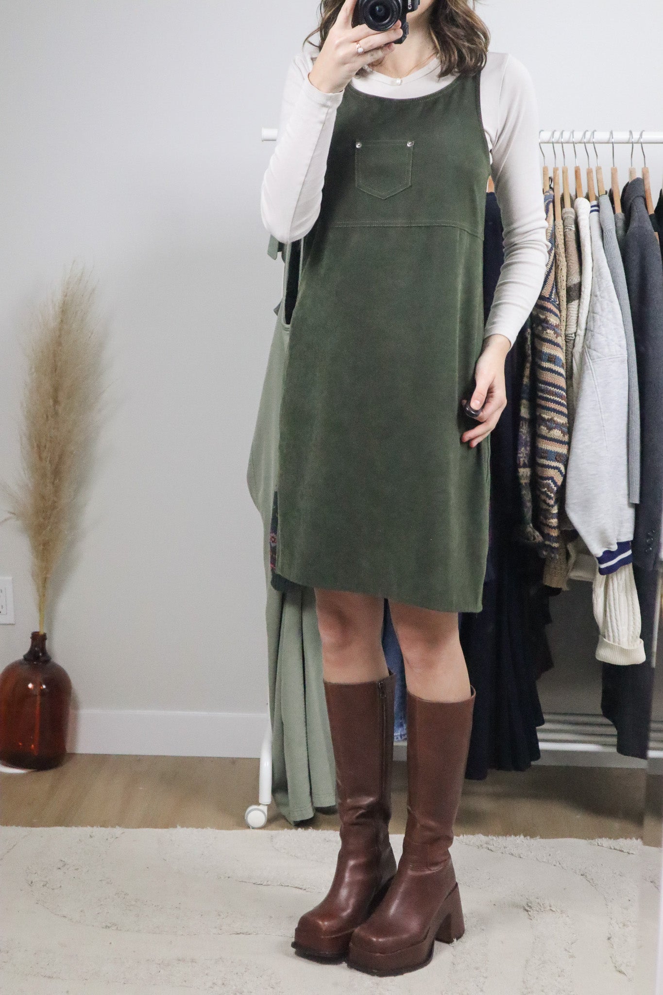 Vintage x Faux Suede Overall Dress (S)