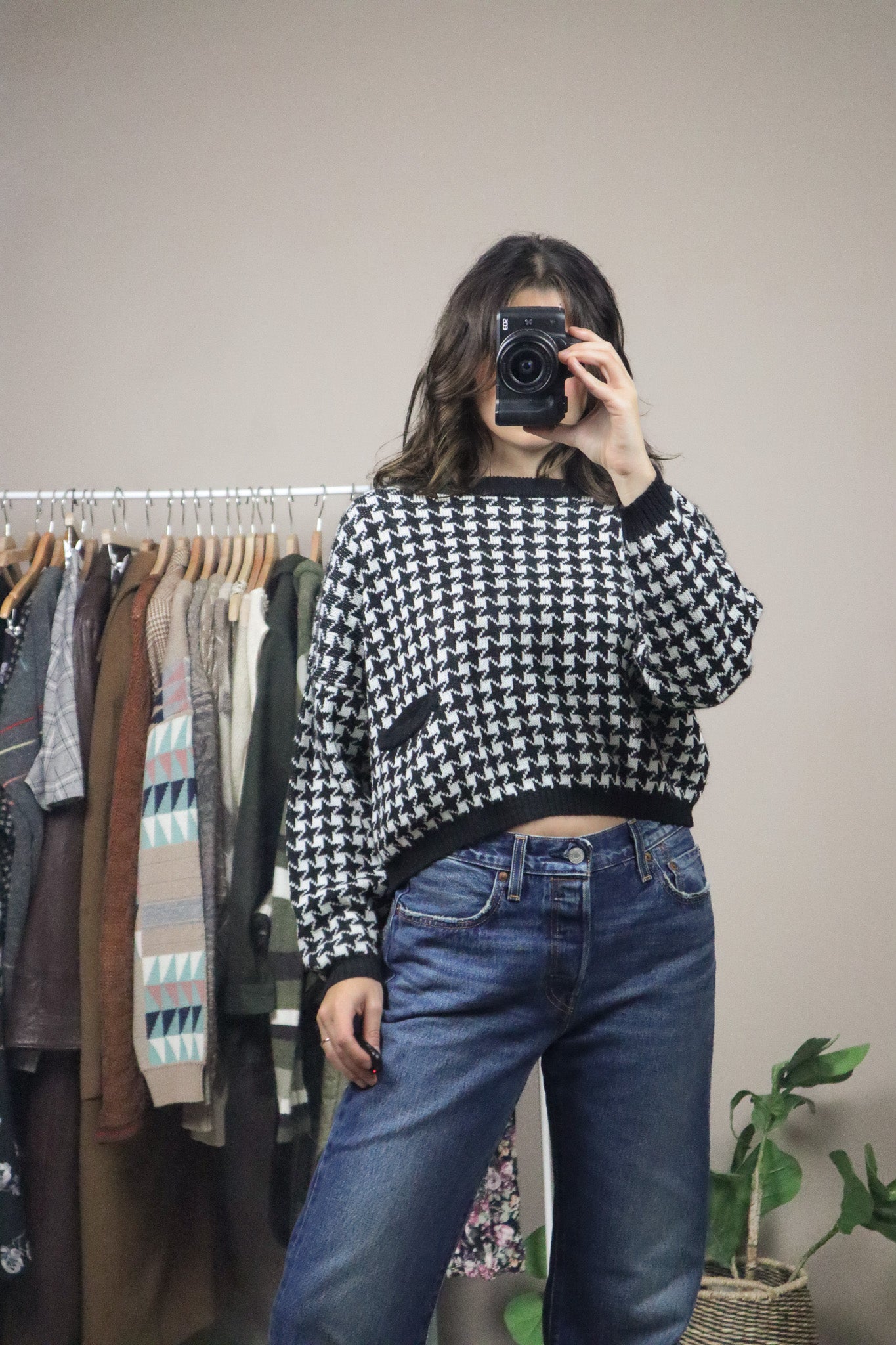 Vintage x Cropped Houndstooth Knit (S)