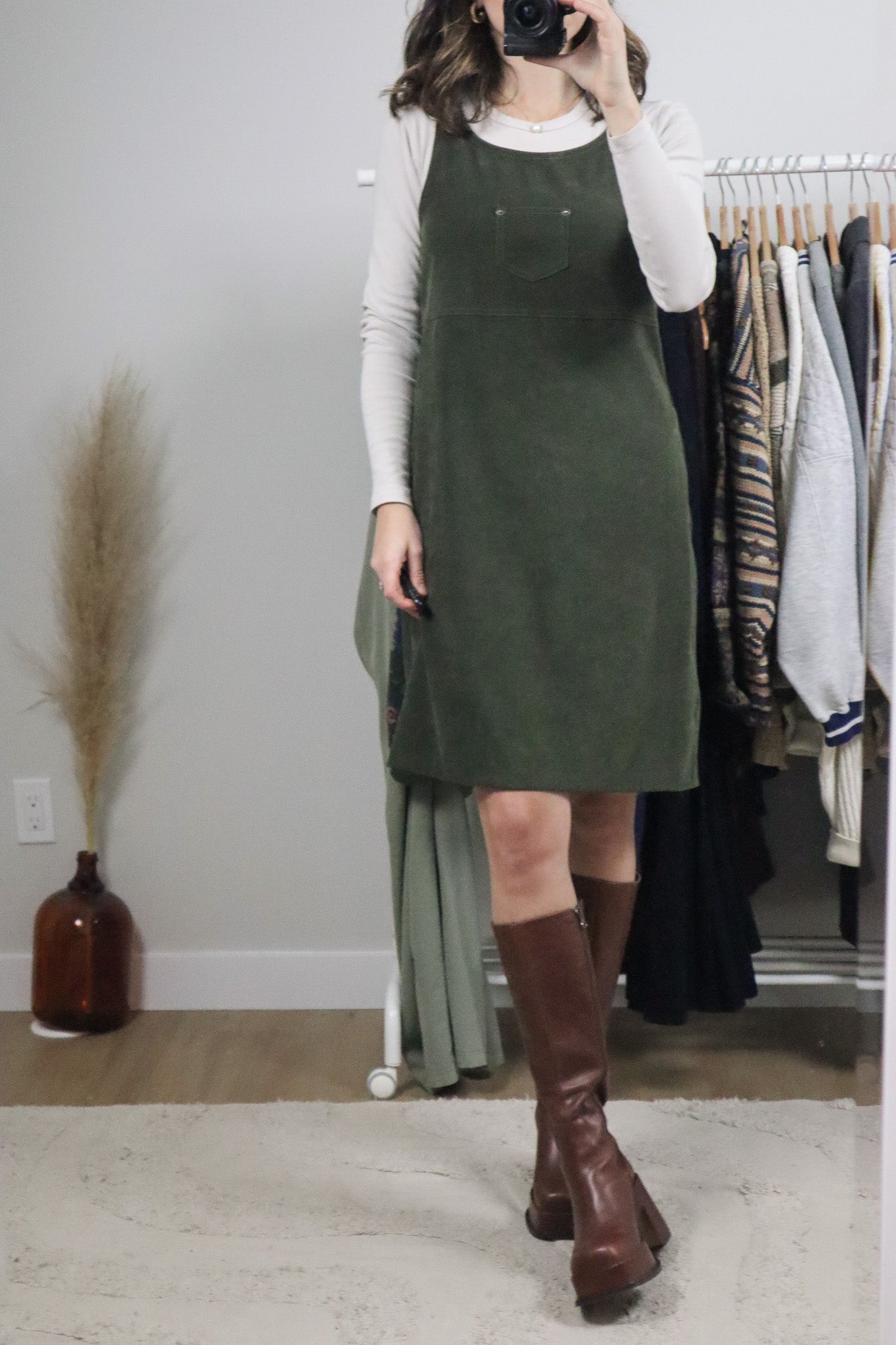Vintage x Faux Suede Overall Dress (S)
