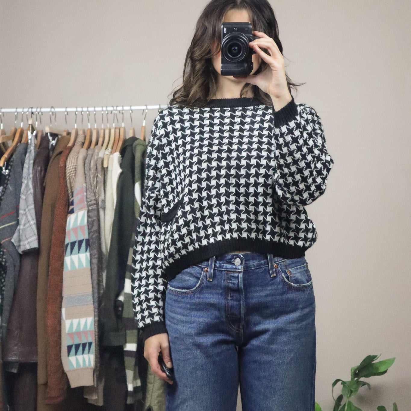 Vintage x Cropped Houndstooth Knit (S)