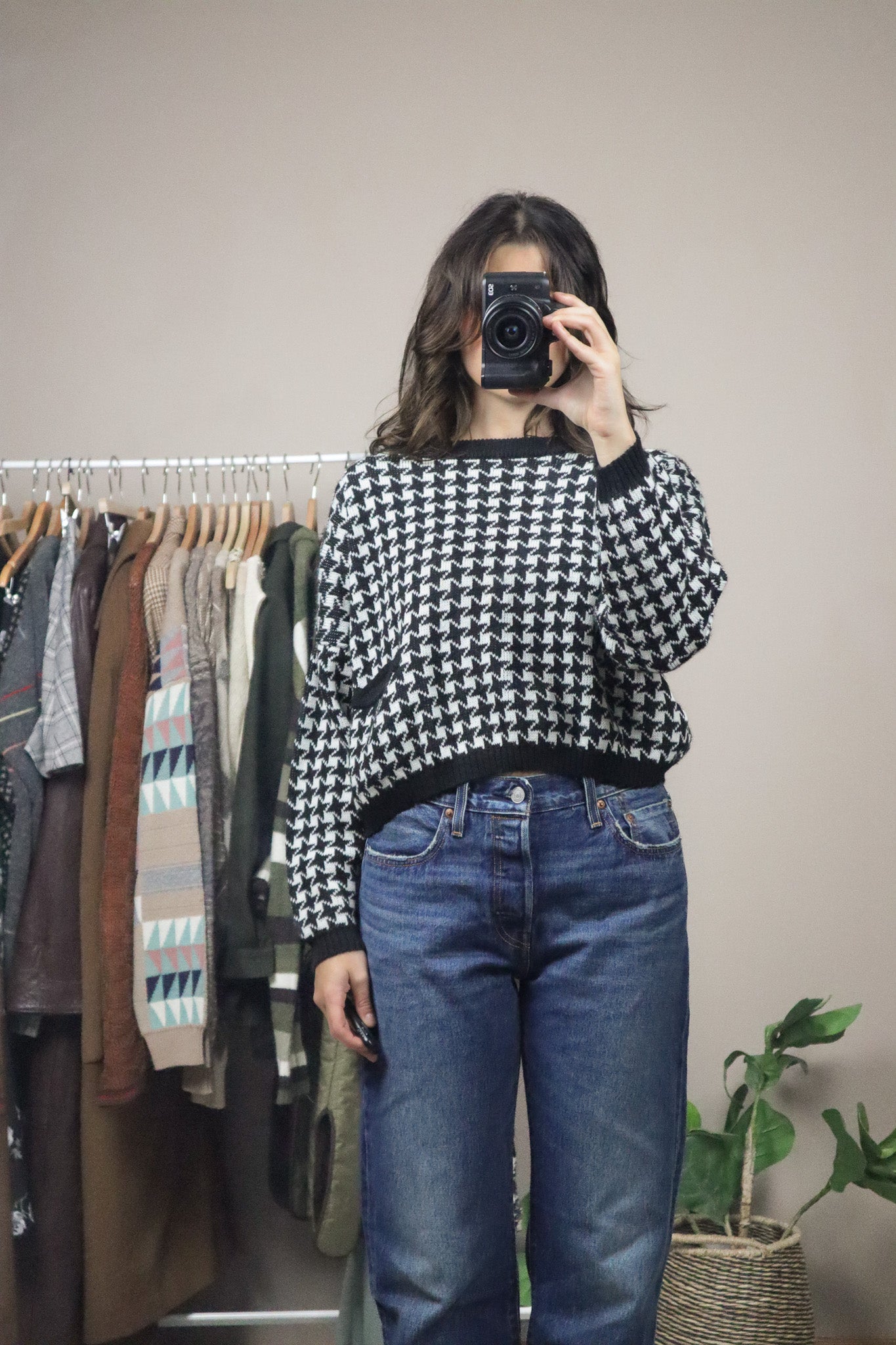 Vintage x Cropped Houndstooth Knit (S)