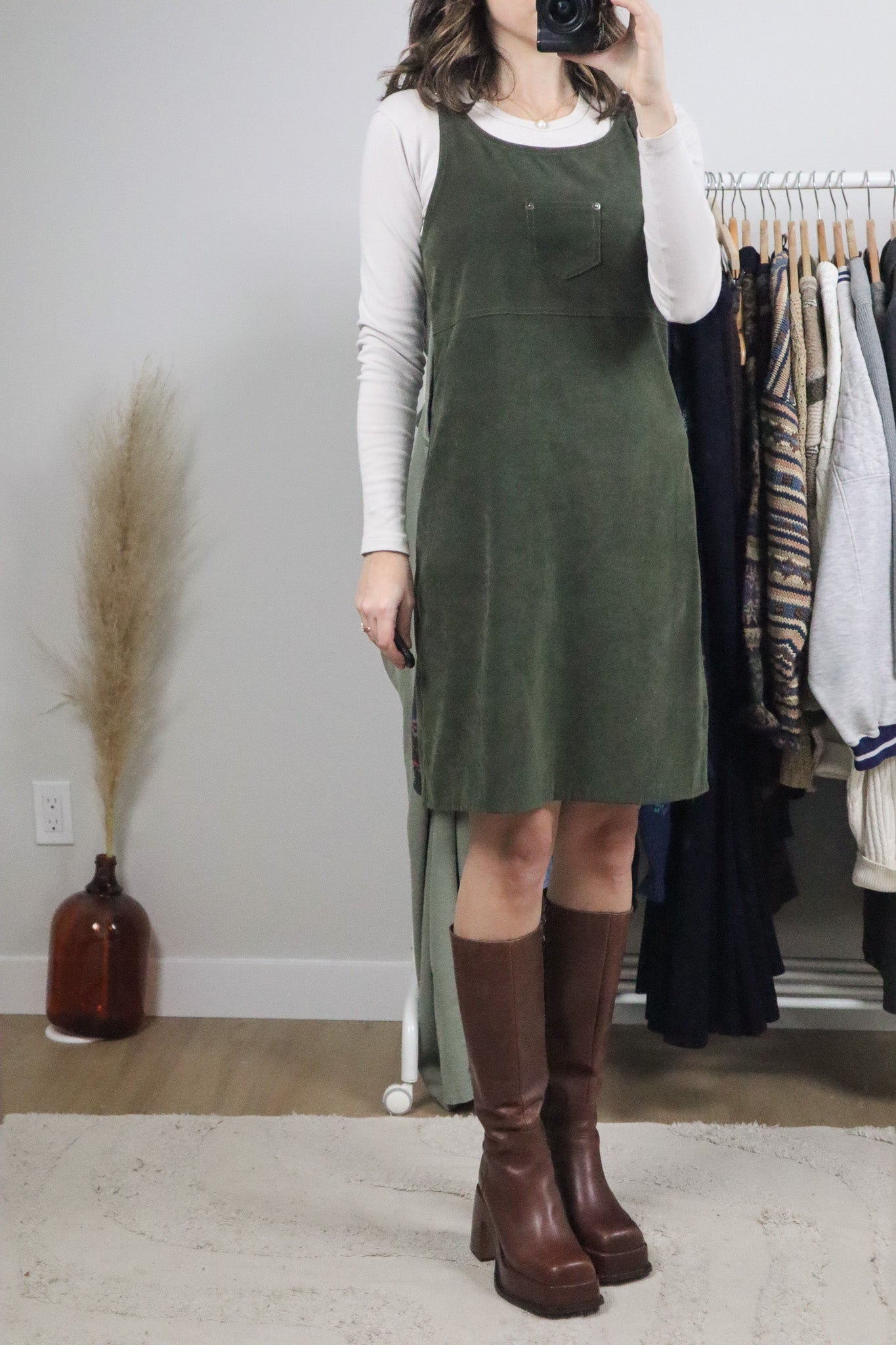 Vintage x Faux Suede Overall Dress (S)