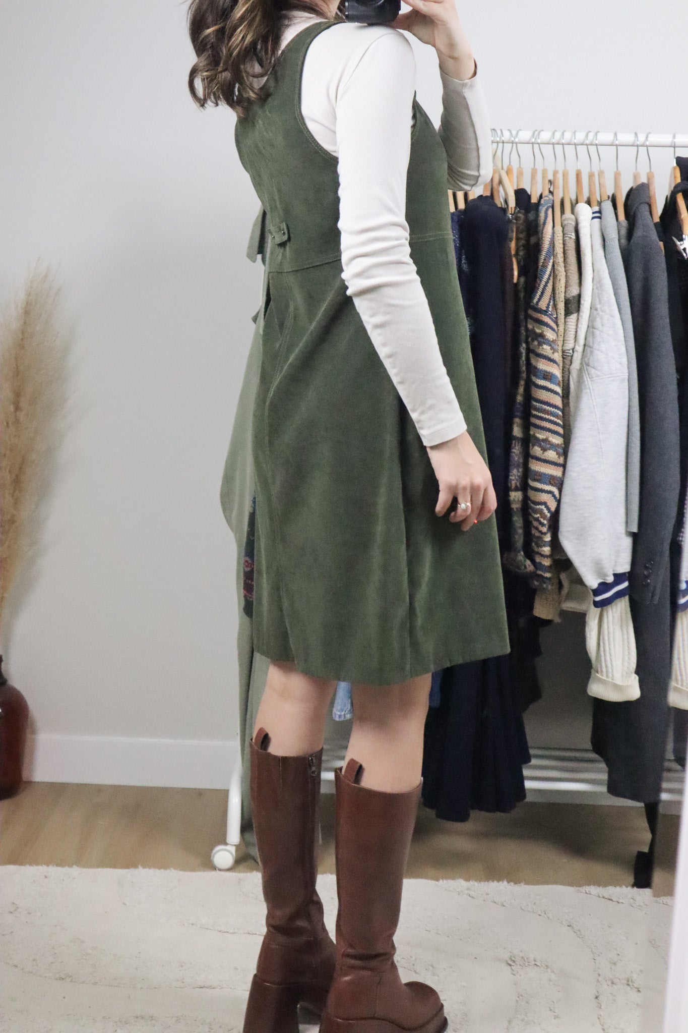 Vintage x Faux Suede Overall Dress (S)