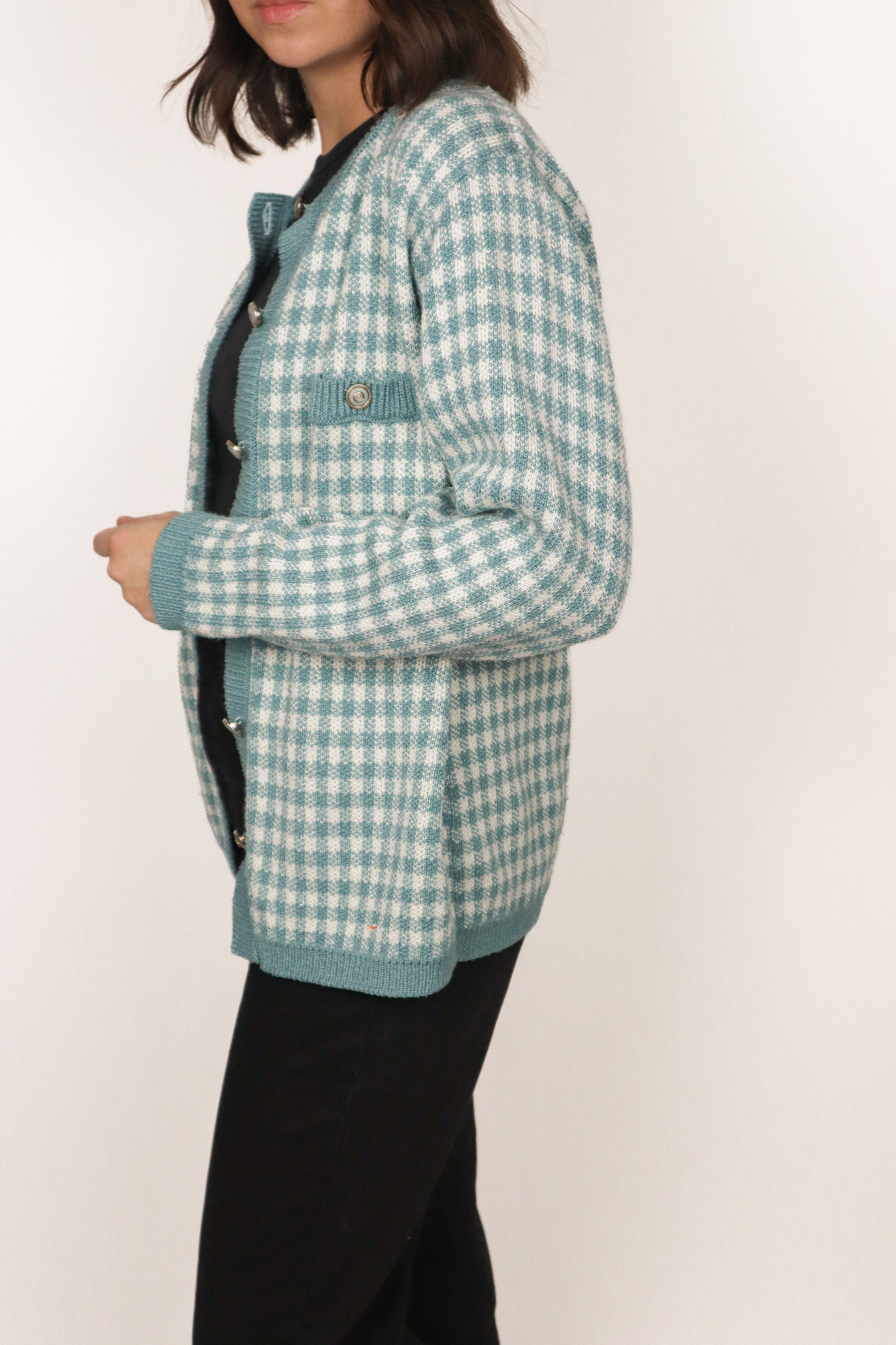 Made in USA x Vintage x Gingham Cardigan (S)