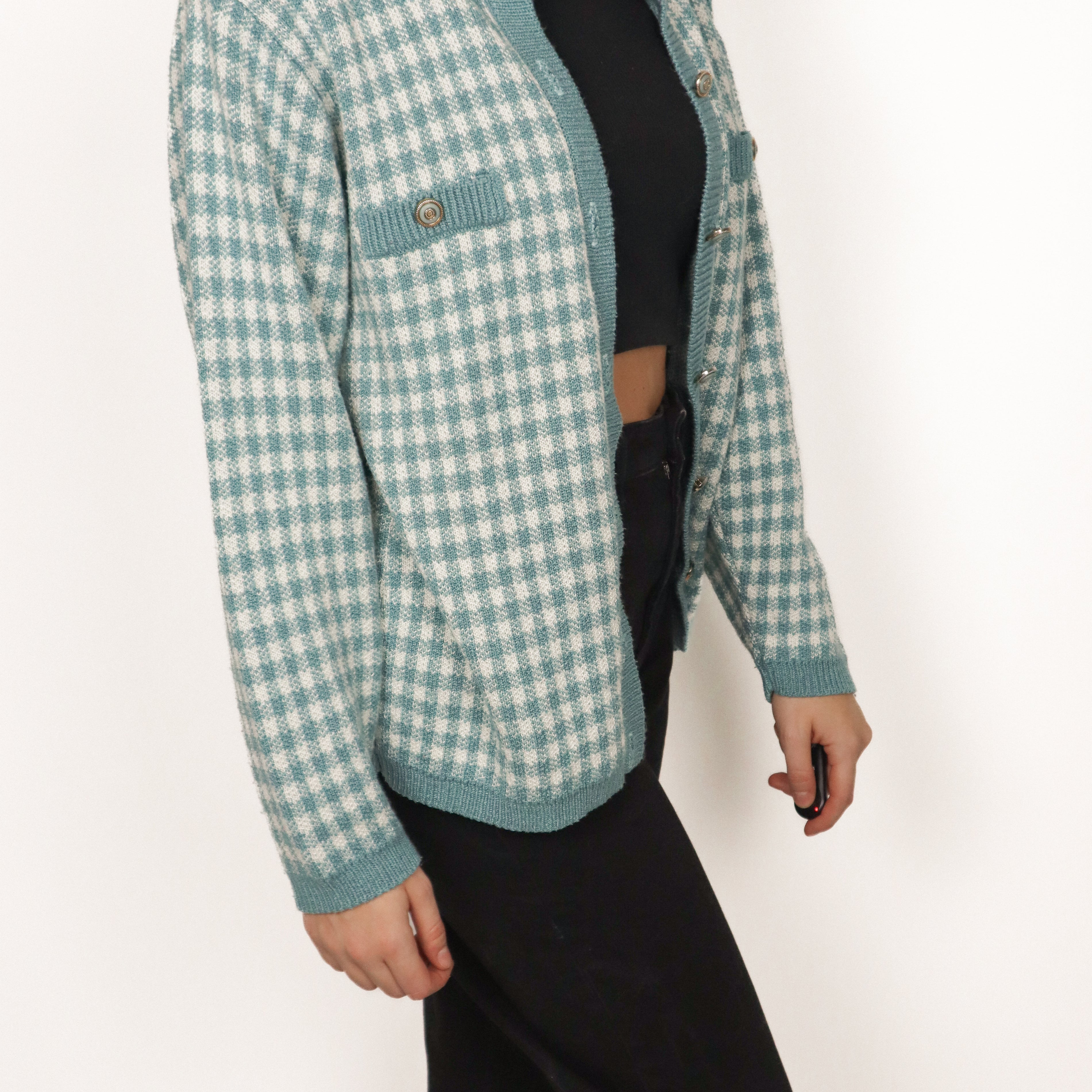 Made in USA x Vintage x Gingham Cardigan (S)