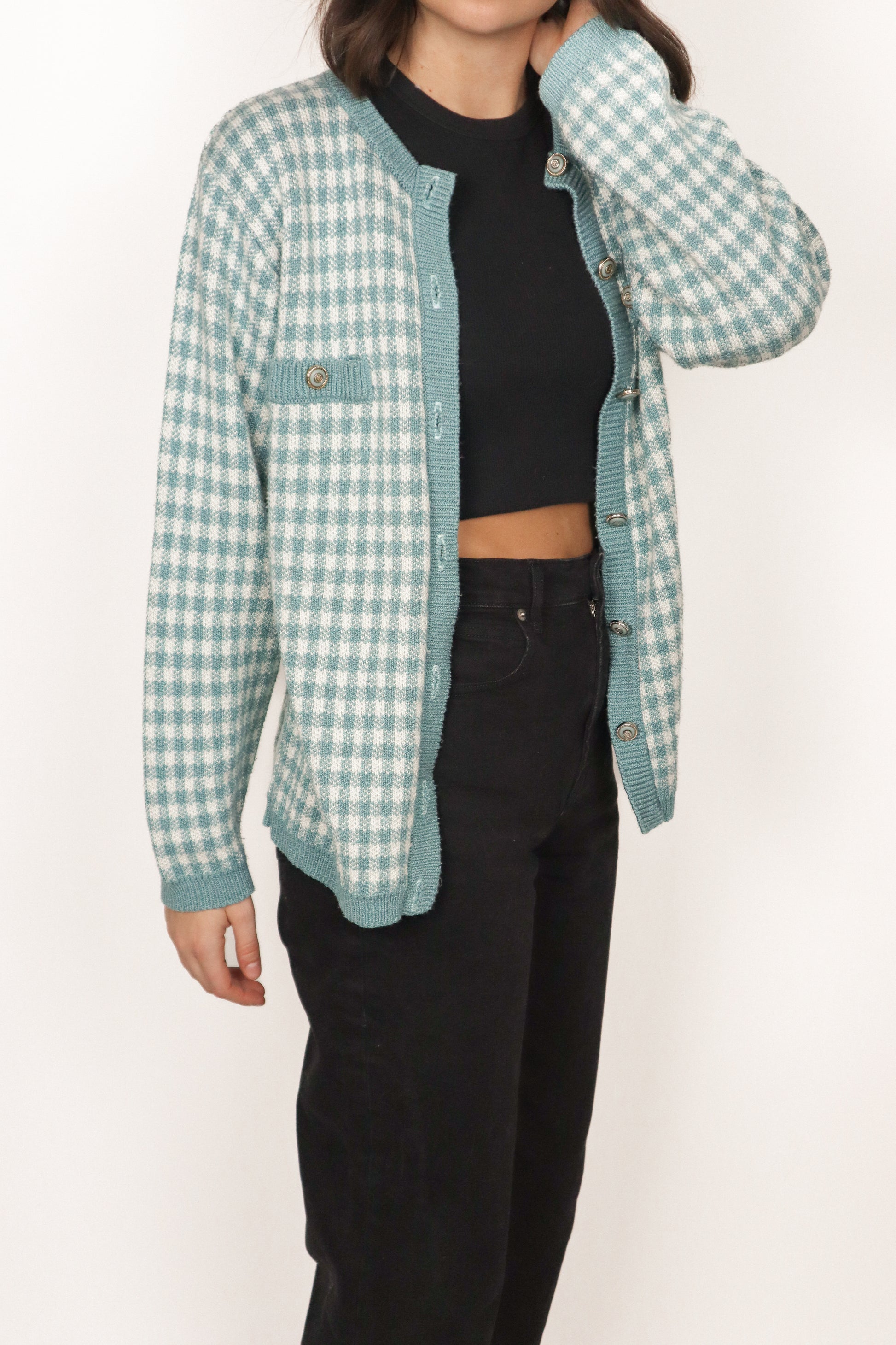 Made in USA x Vintage x Gingham Cardigan (S)