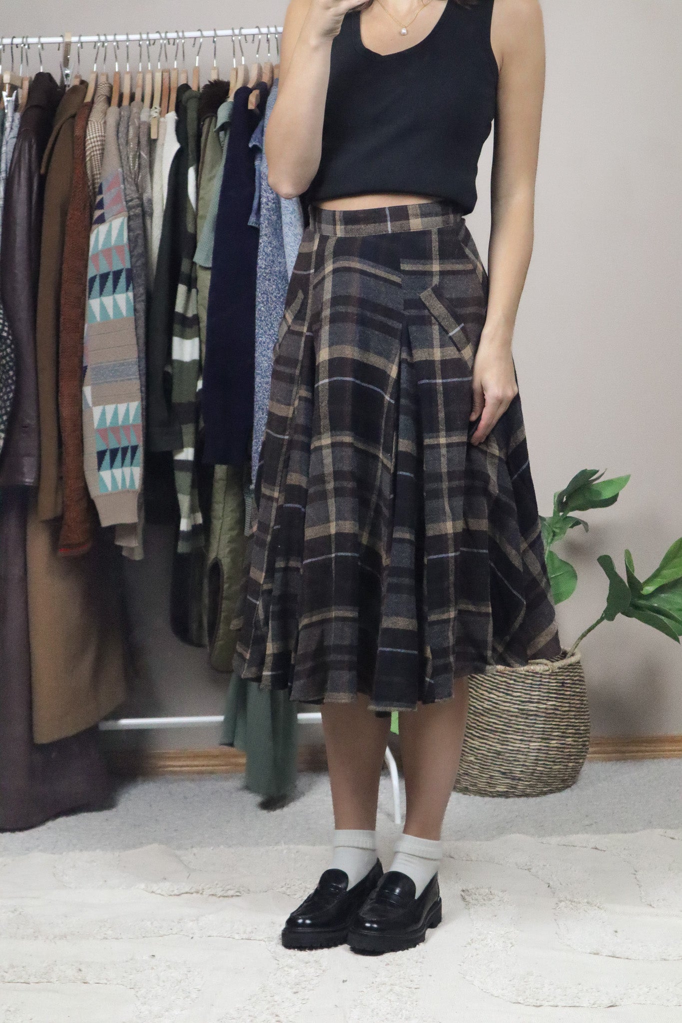 Modern x Wool Plaid Midi Skirt (XXS)
