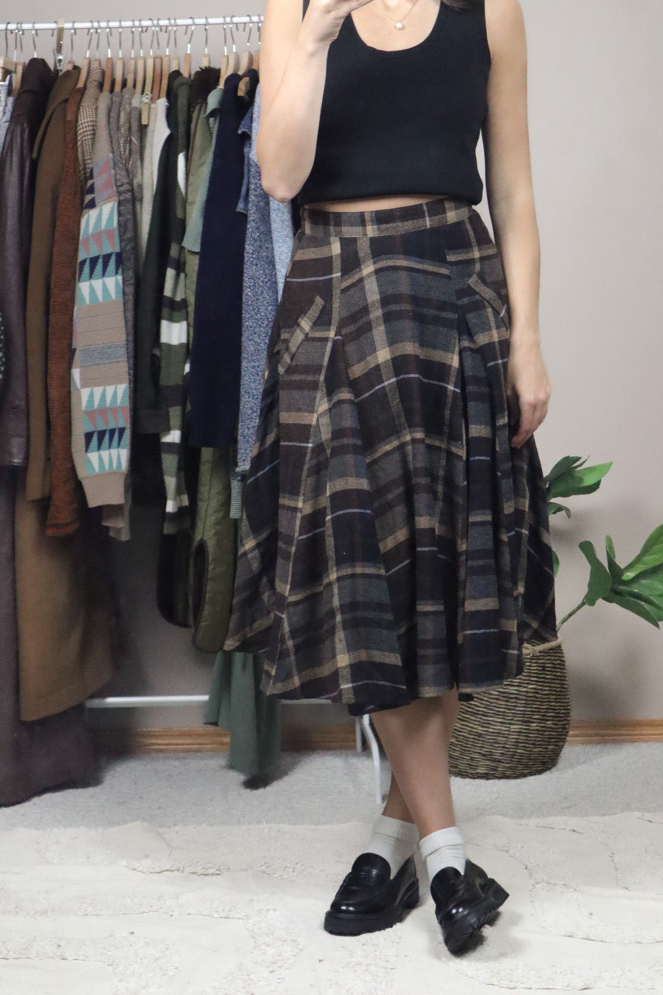 Modern x Wool Plaid Midi Skirt (XXS)